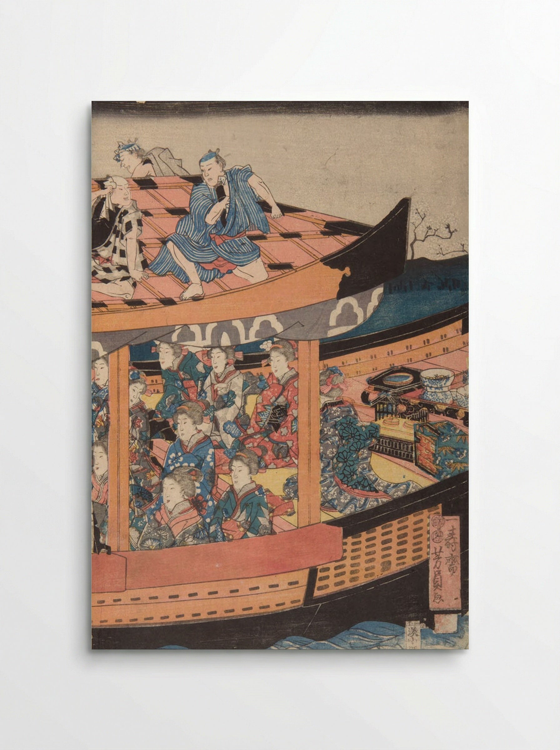 Pleasure Barge with Laborers on Roof - Utagawa Yoshikazu - Poster