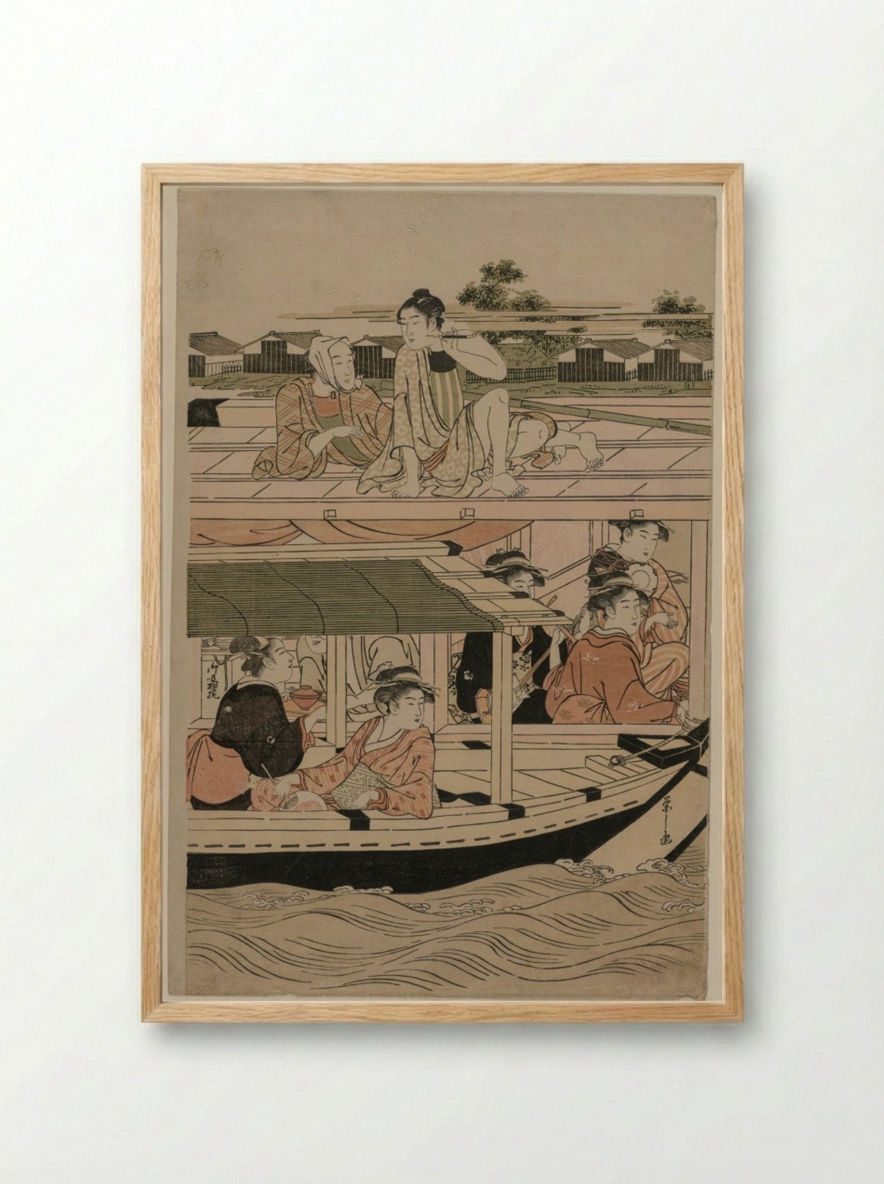 Pleasure Boats on the Sumida River beneath Shin-Ōhashi Bridge - Chōbunsai Eishi - Framed Print Wood
