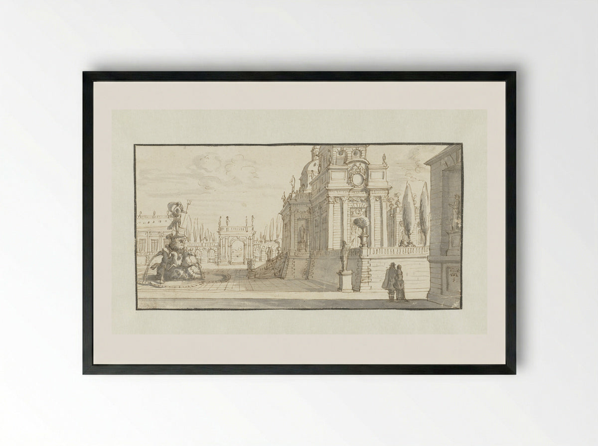 Plein voor een renaissancepaleis - Daniël de Blieck - Framed Print Black