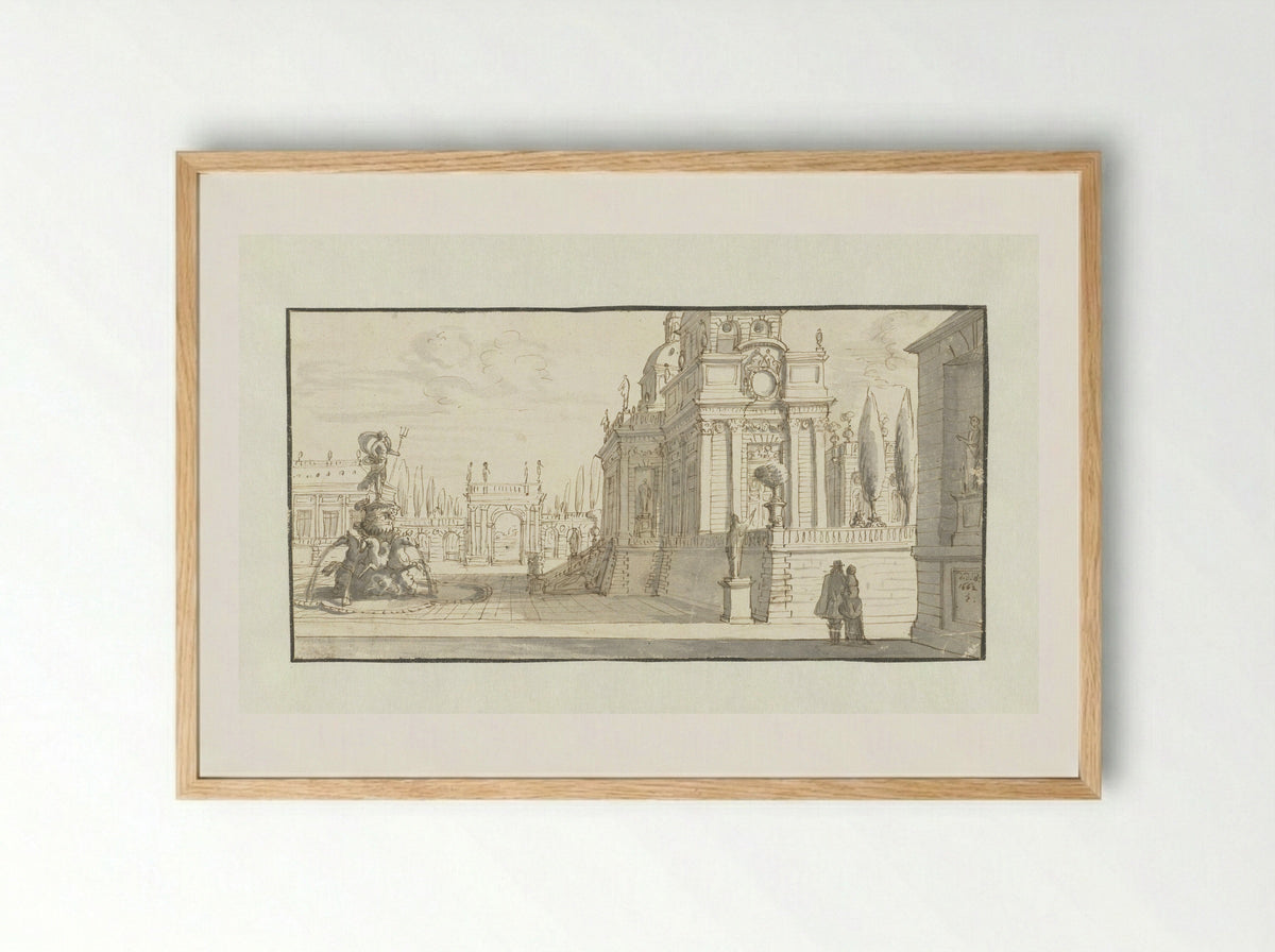 Plein voor een renaissancepaleis - Daniël de Blieck - Framed Print Wood