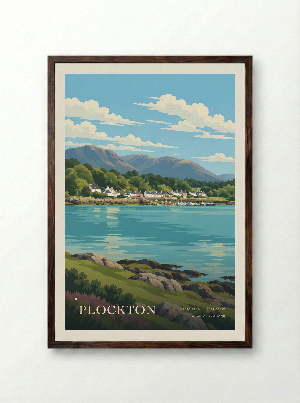 Plockton, Highland | Travel Poster - Framed Print Dark Wood