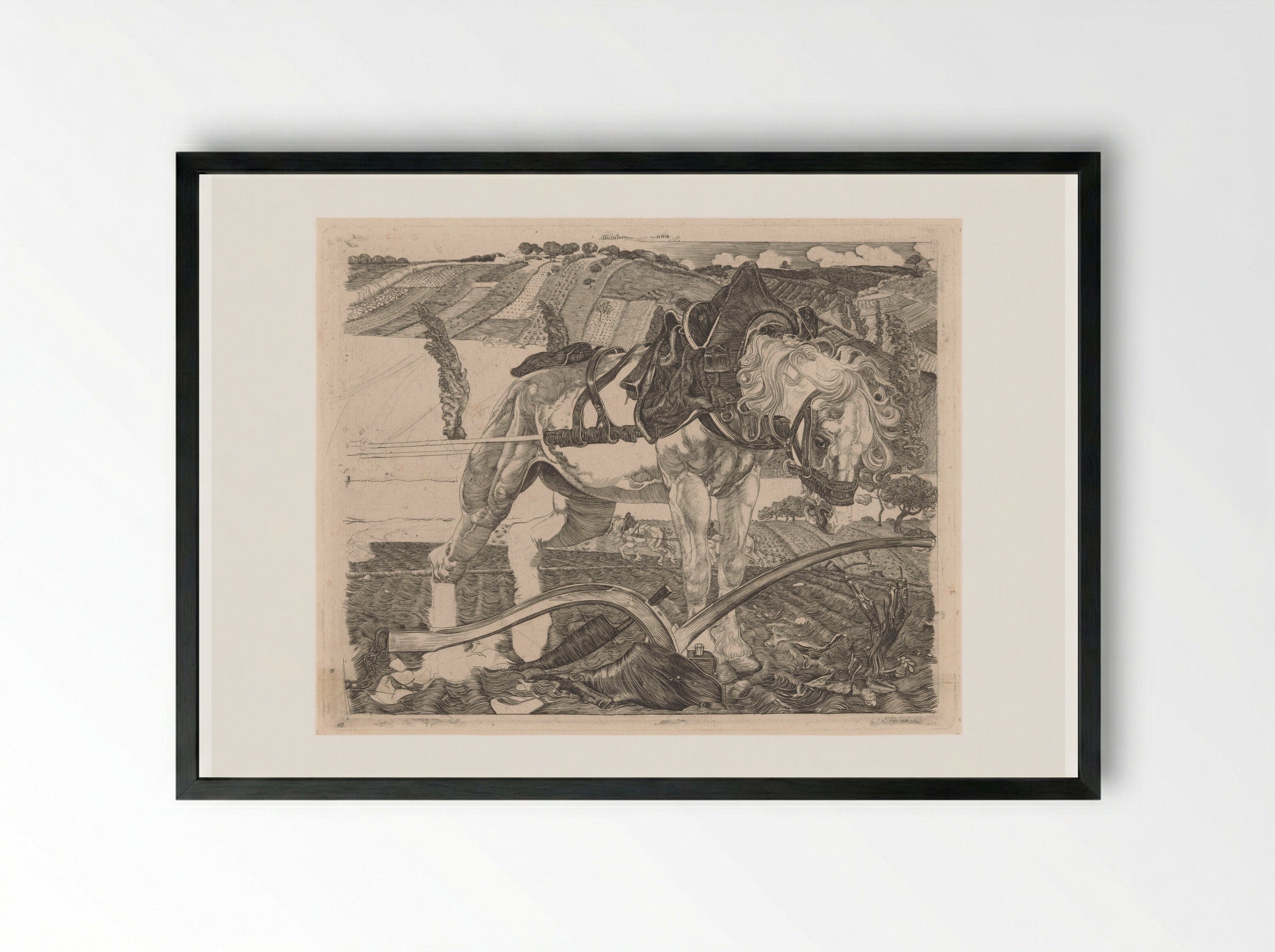 Ploegend paard op een heuvel - Pieter Dupont - Framed Print Black