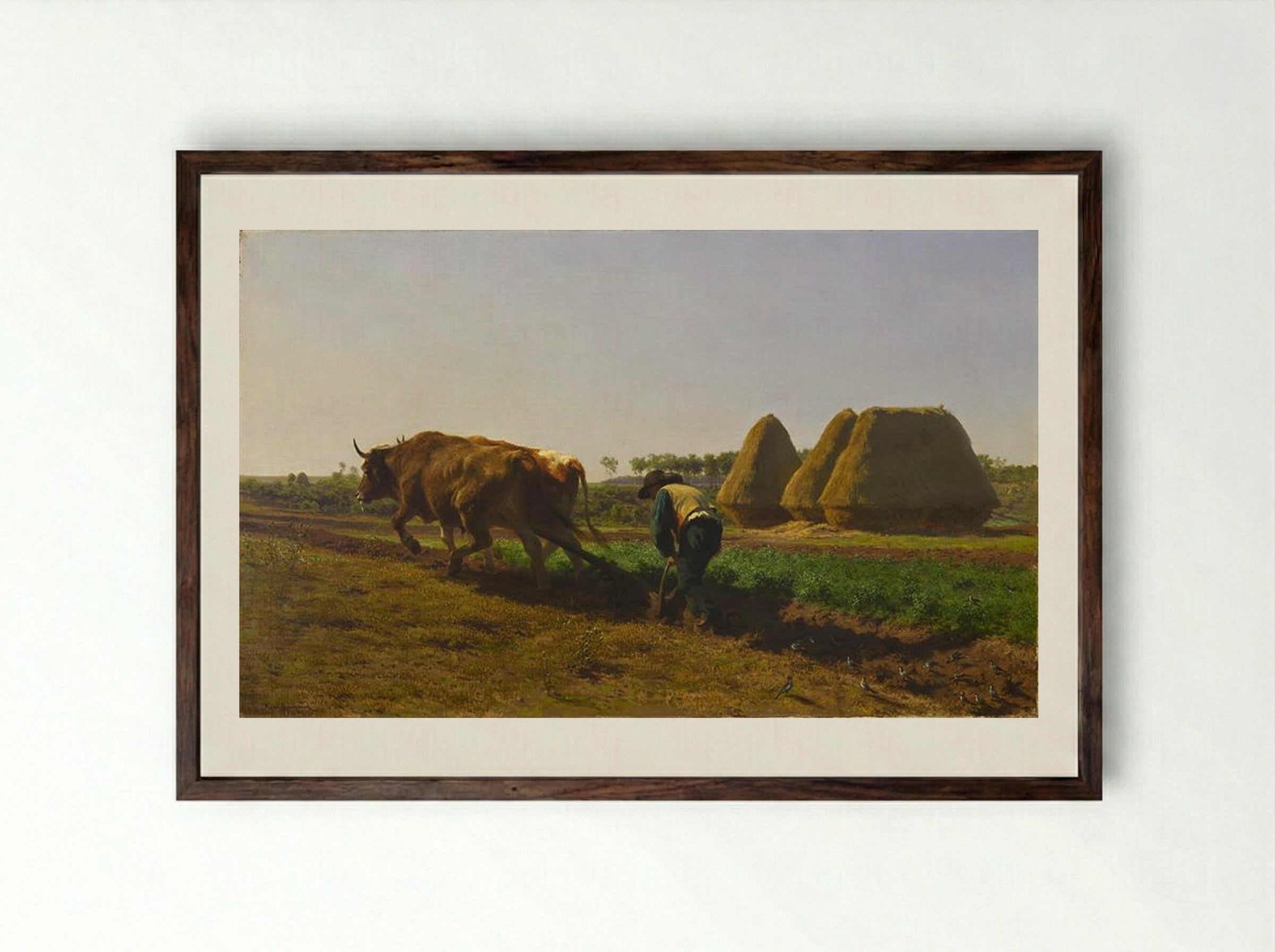 Ploughing in the Nivernais - Rosa Bonheur - Framed Print Dark Wood
