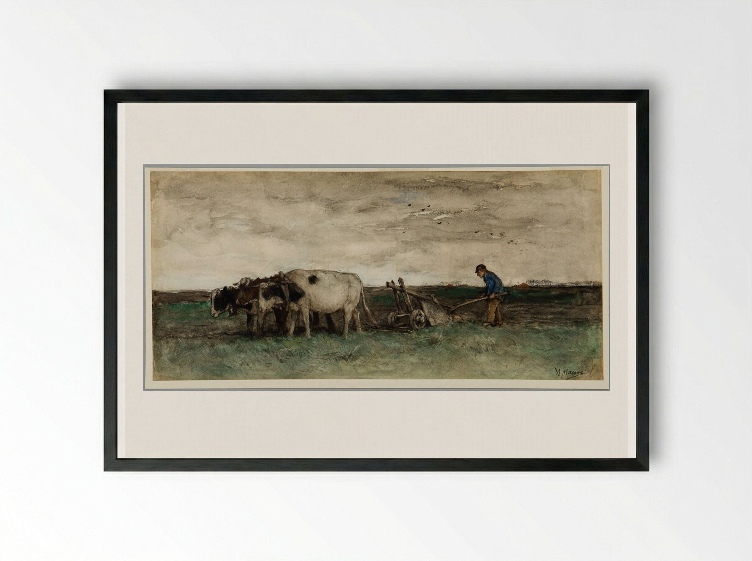 Ploughing - Anton Mauve - Framed Print Black