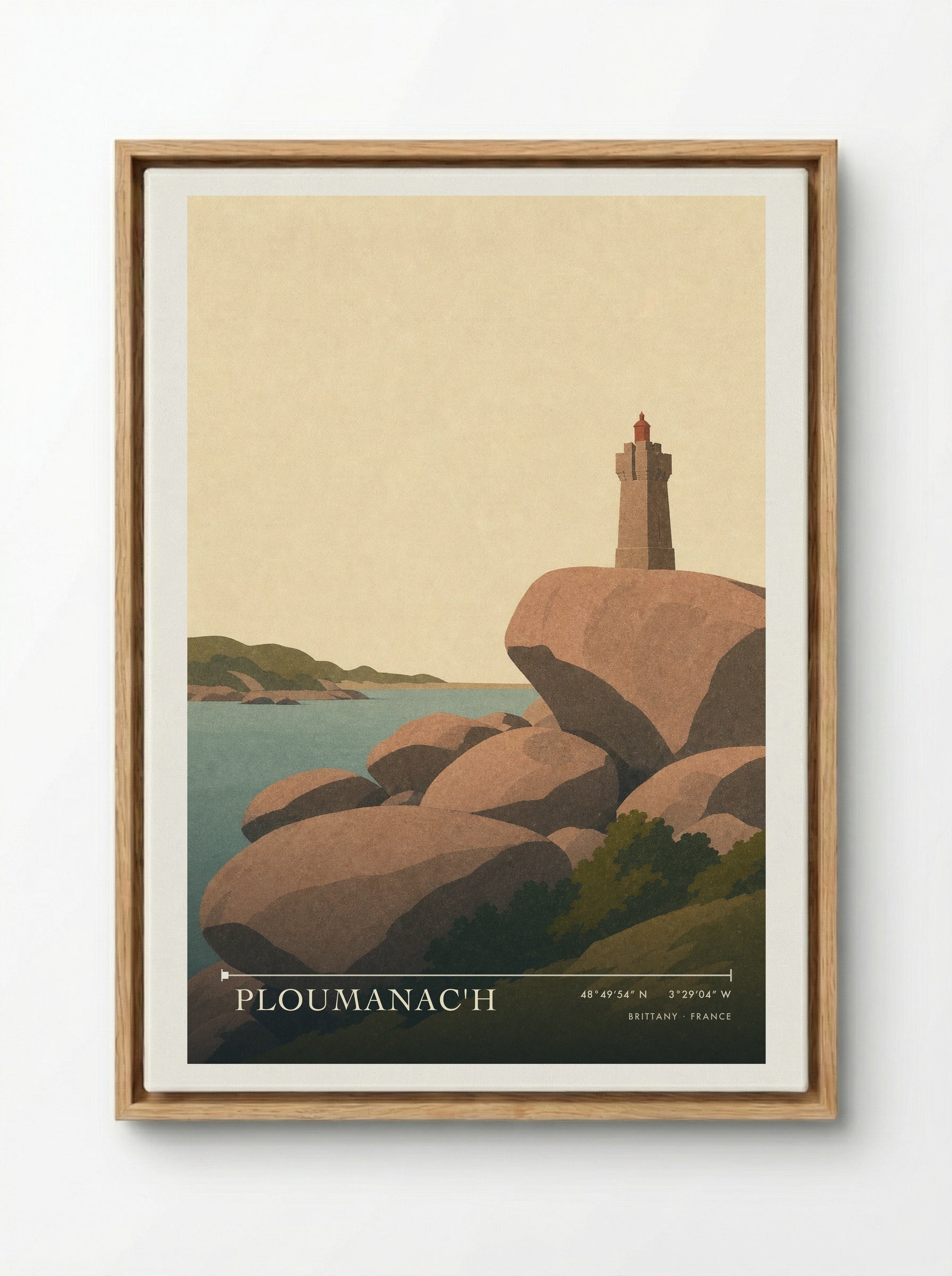 Ploumanac'h Travel Poster Artwork - Framed Canvas Wood