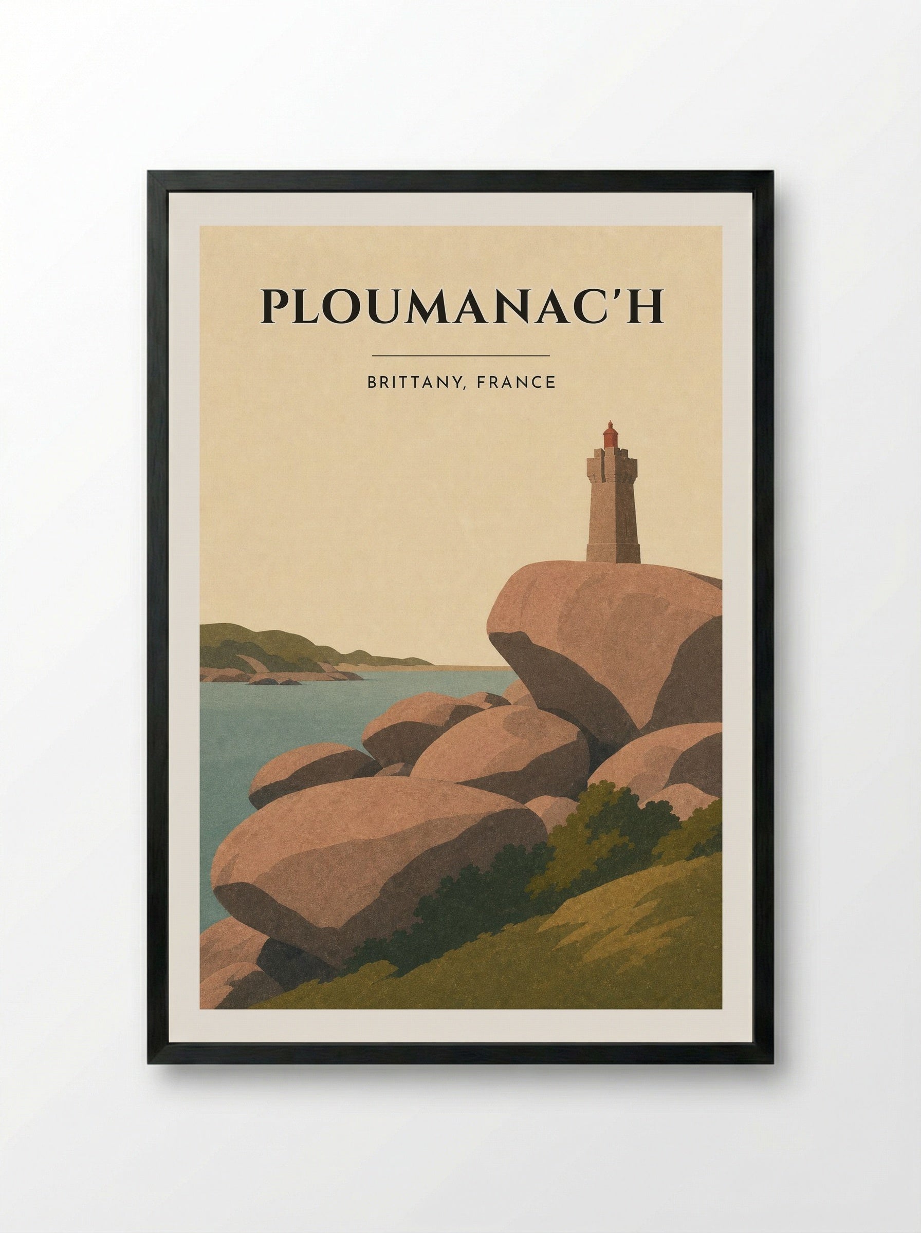 Ploumanac'h Travel Poster Artwork - Framed Print Black