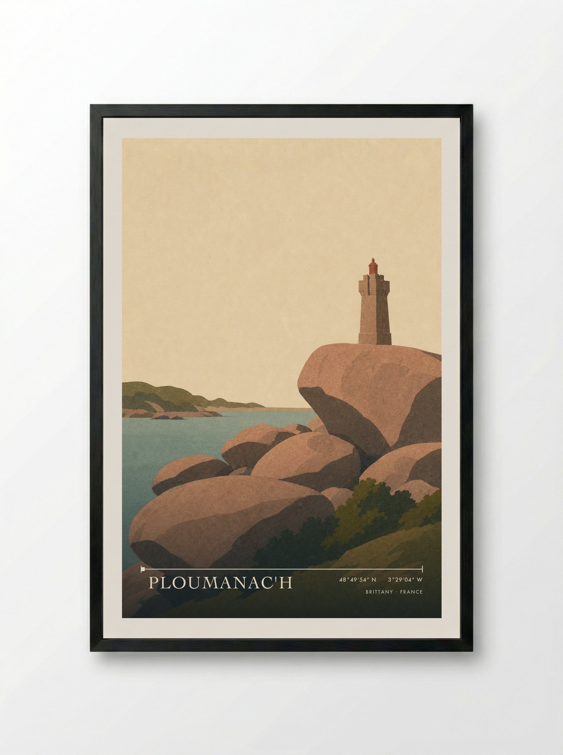 Ploumanac'h Travel Poster Artwork - Framed Print Black