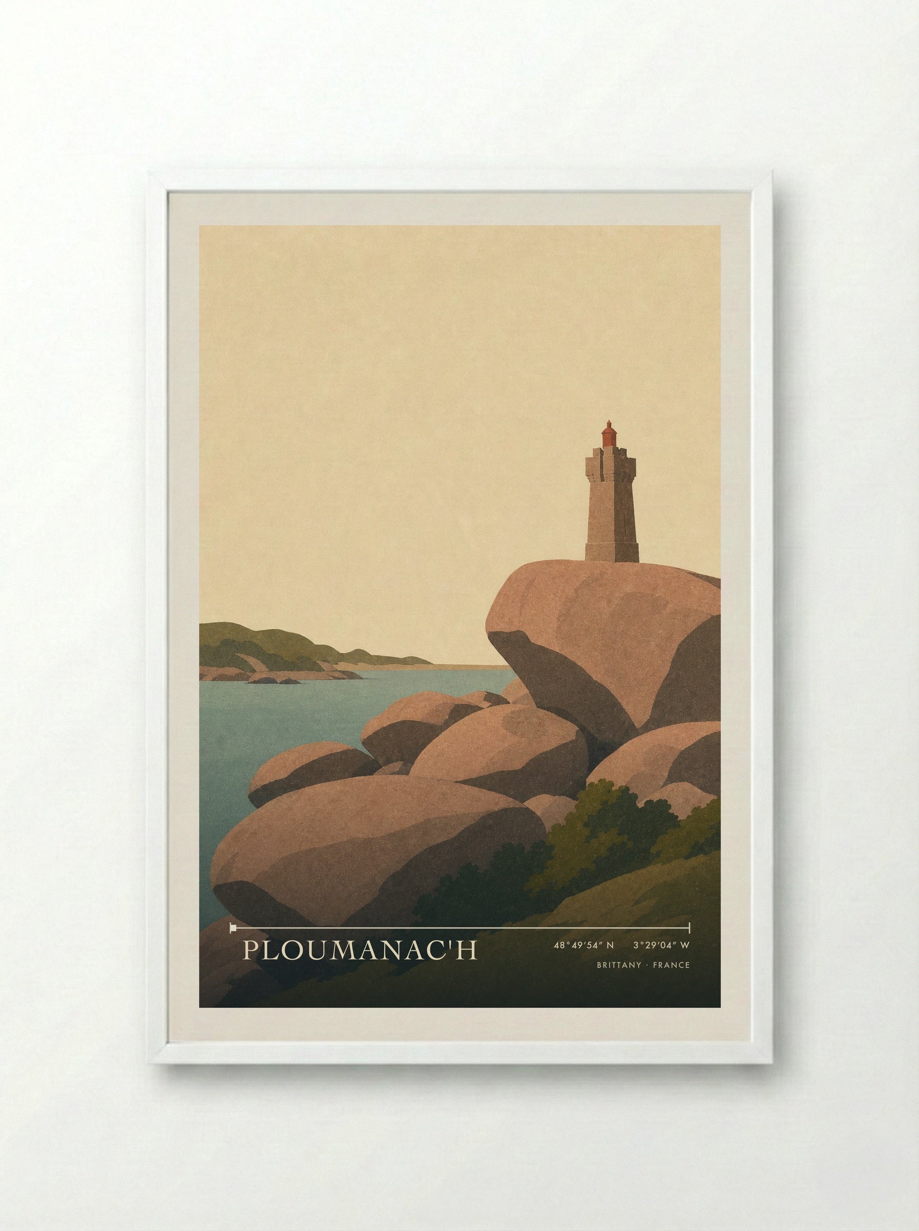 Ploumanac'h Travel Poster Artwork - Framed Print White