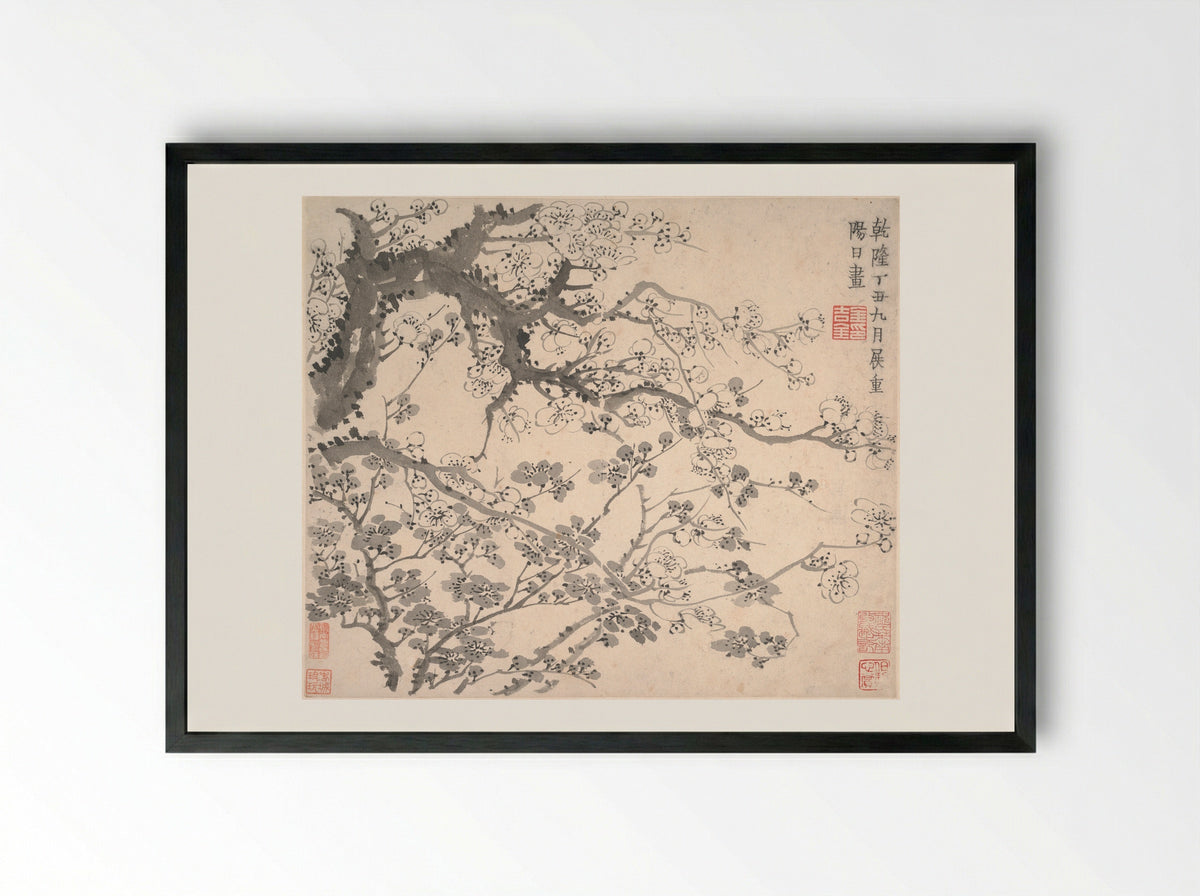 Plum Blossoms - Jin Nong - Framed Print Black