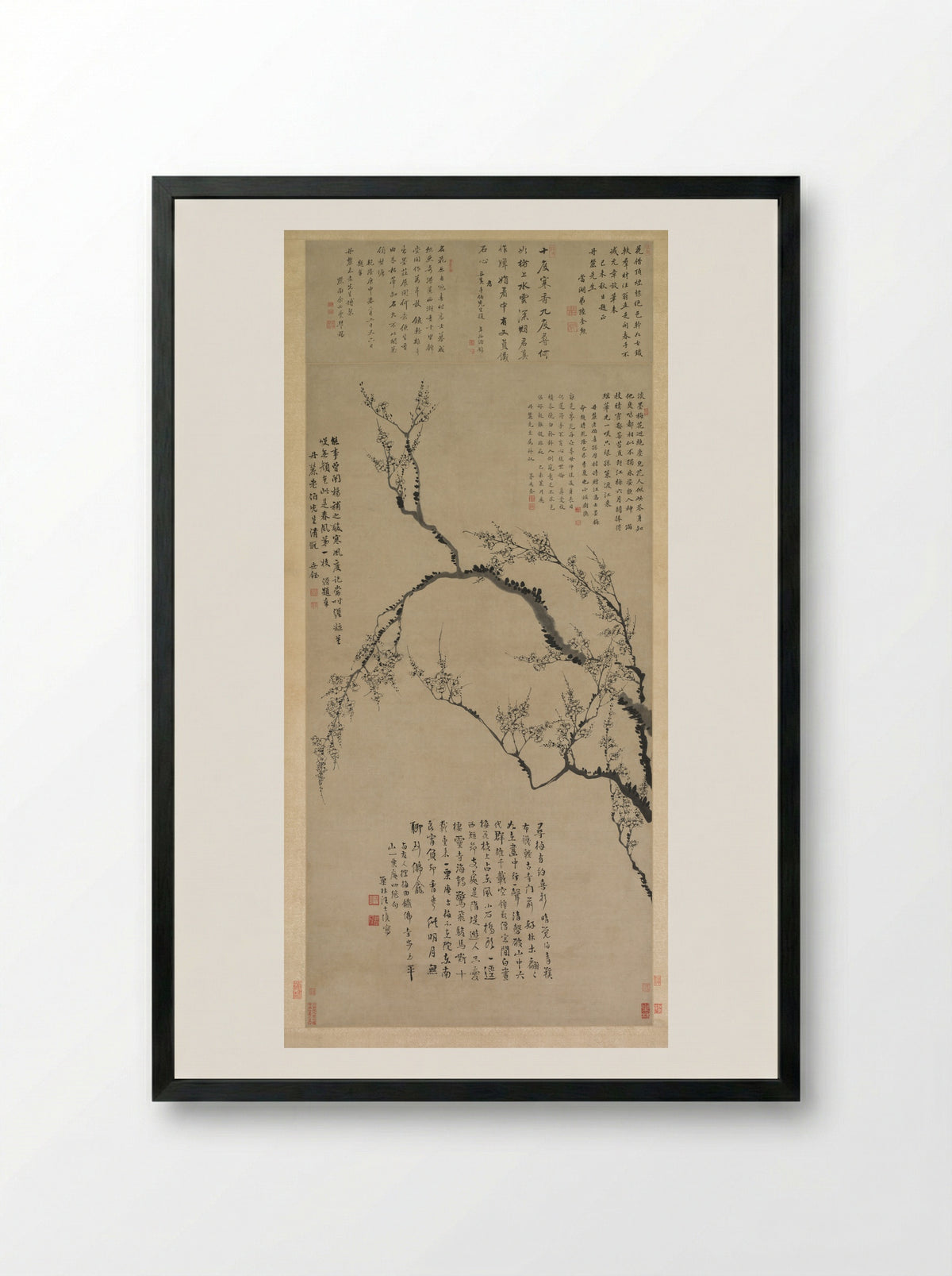 Plum Blossoms - Wang Shishen - Framed Print Black
