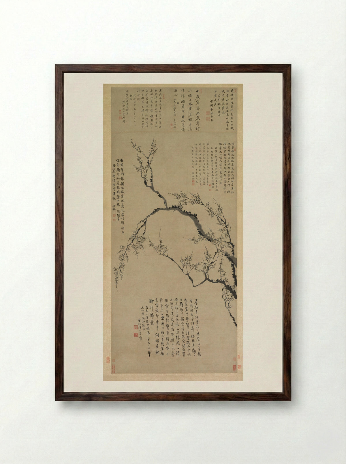 Plum Blossoms - Wang Shishen - Framed Print Dark Wood