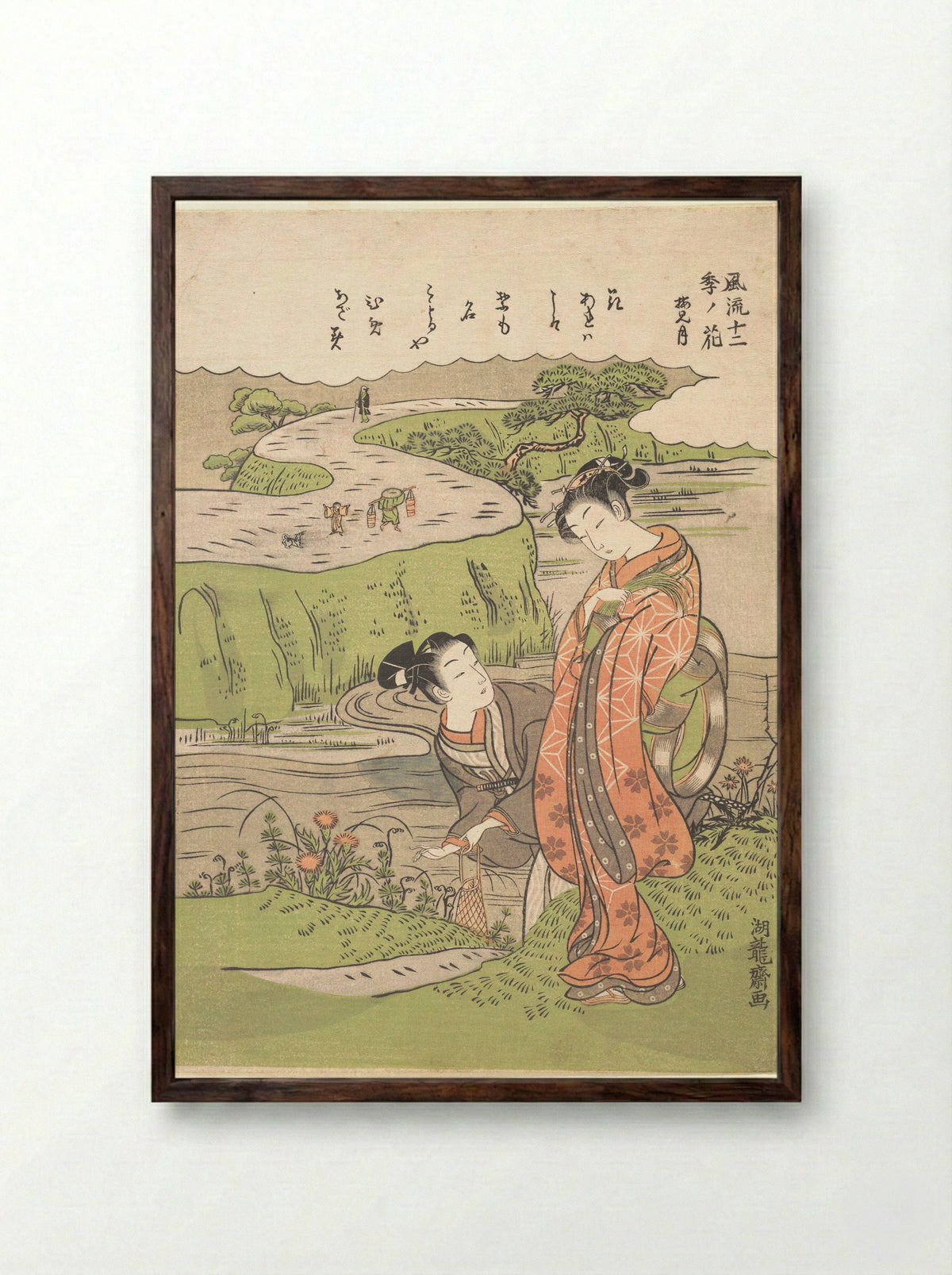 Plum-Seeing Month: Second Month - Isoda Koryūsai - Framed Print Dark Wood