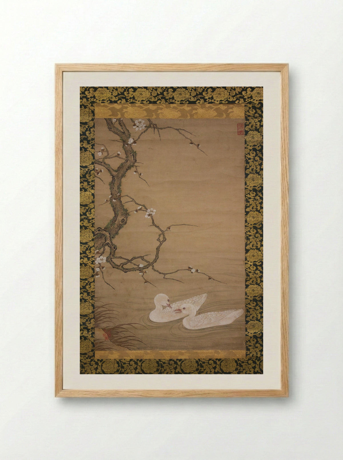 Plum Tree and Waterfowl - Kano Masanobu - Framed Print Wood
