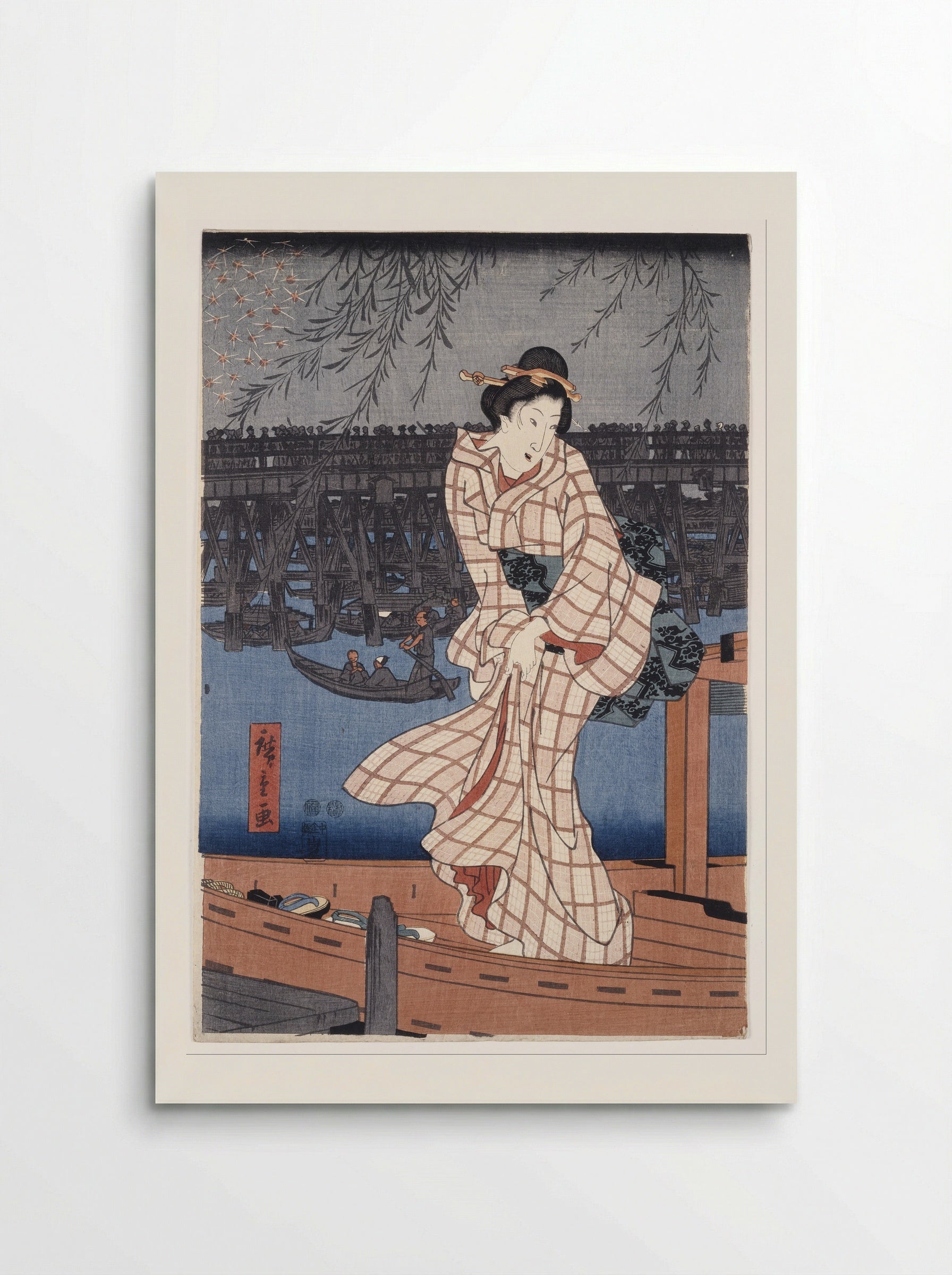 Plum-blossom Viewing at Sumida River - Utagawa Hiroshige - Poster