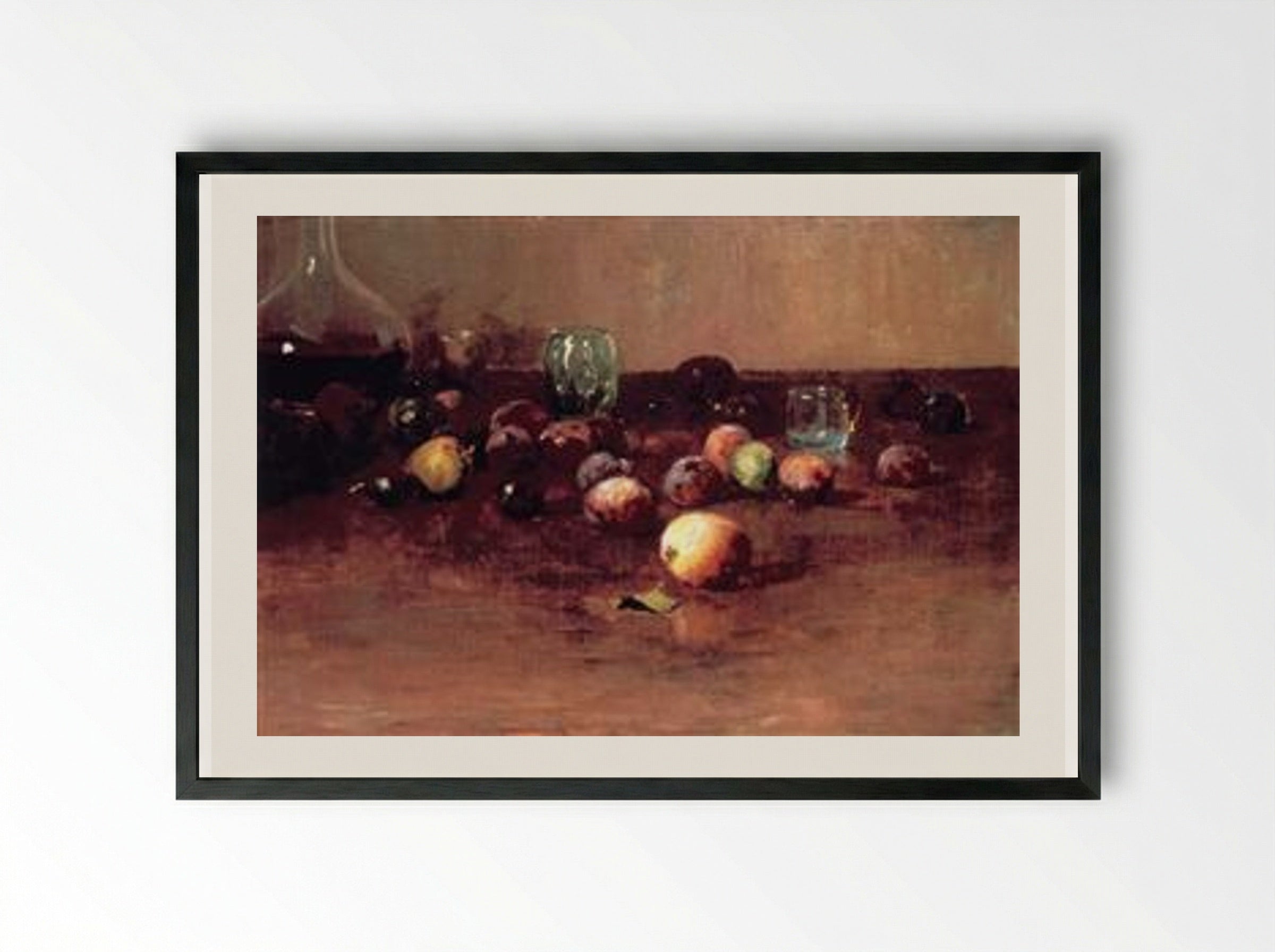 Plums, Waterglass and Peaches - Guy Rose - Framed Print Black