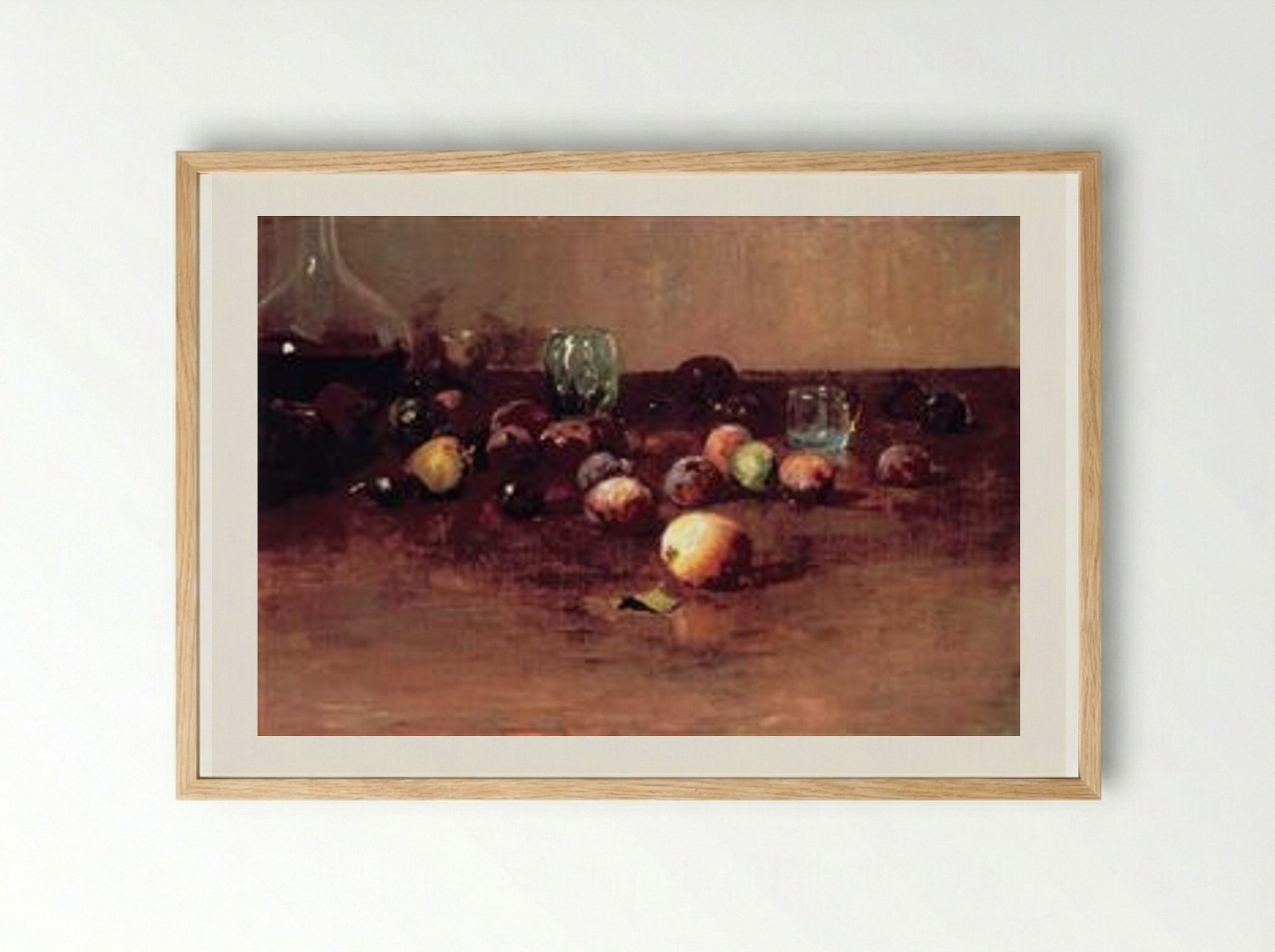 Plums, Waterglass and Peaches - Guy Rose - Framed Print Wood