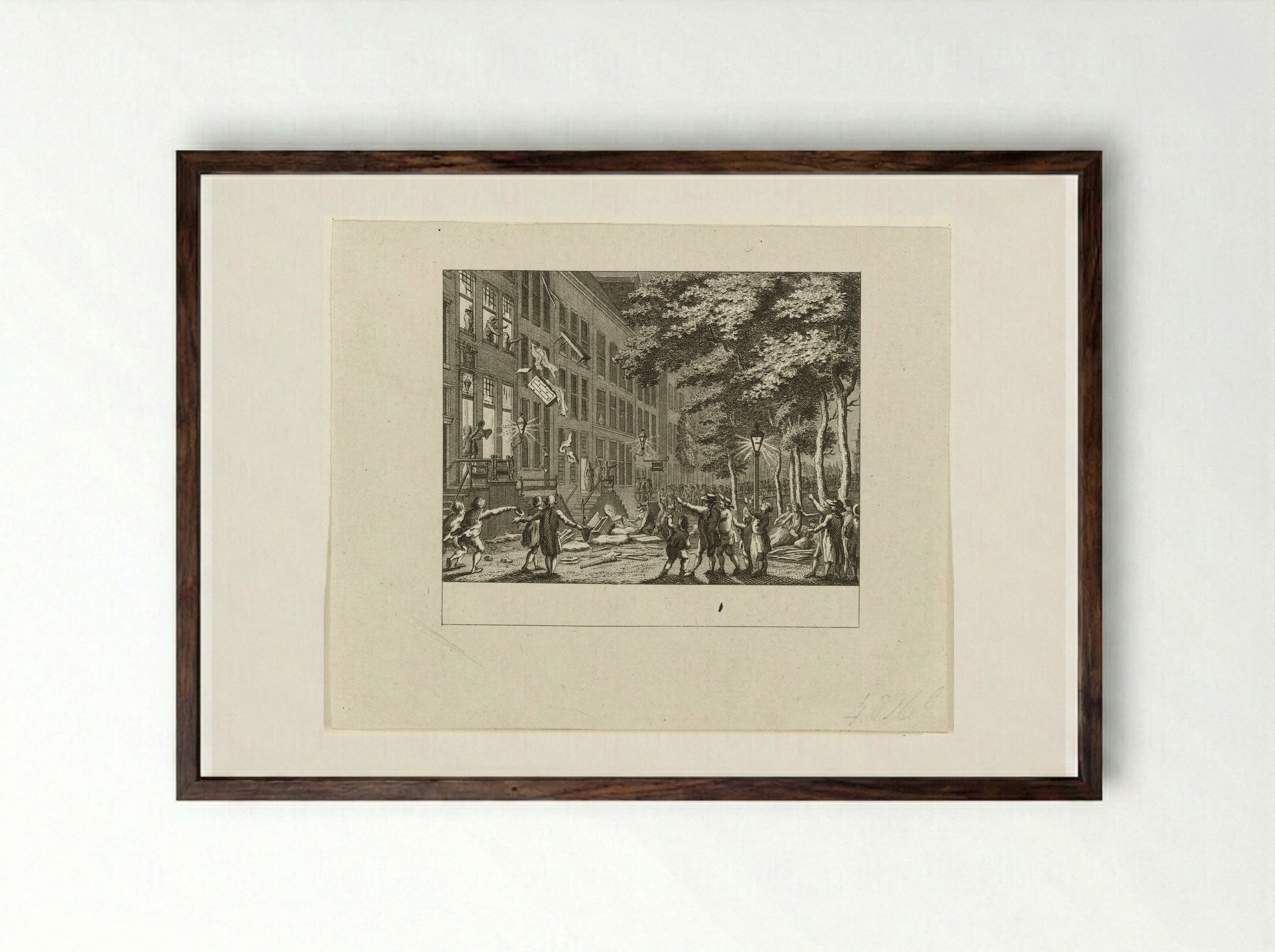 Plundering van het huis van burgemeester Joachim Rendorp - Cornelis Brouwer - Framed Print Dark Wood