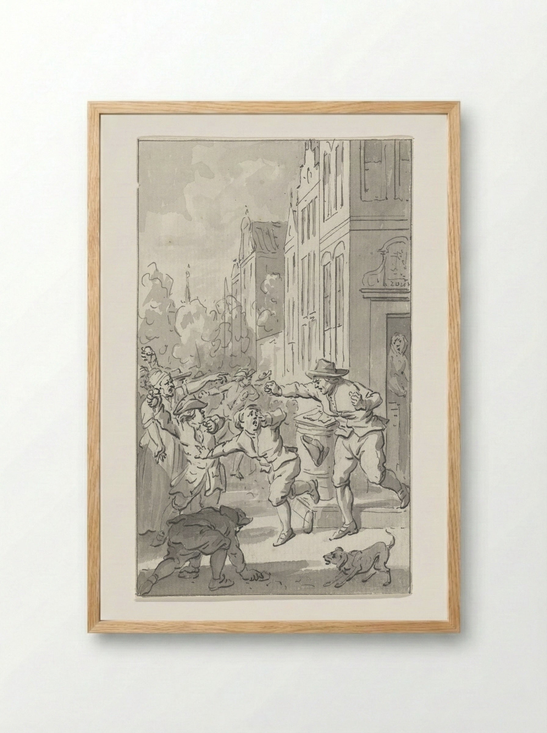 Plundering van het huis van een Fransgezinde visverkoper te Deventer, 1747 - Jacobus Buys - Framed Print Wood