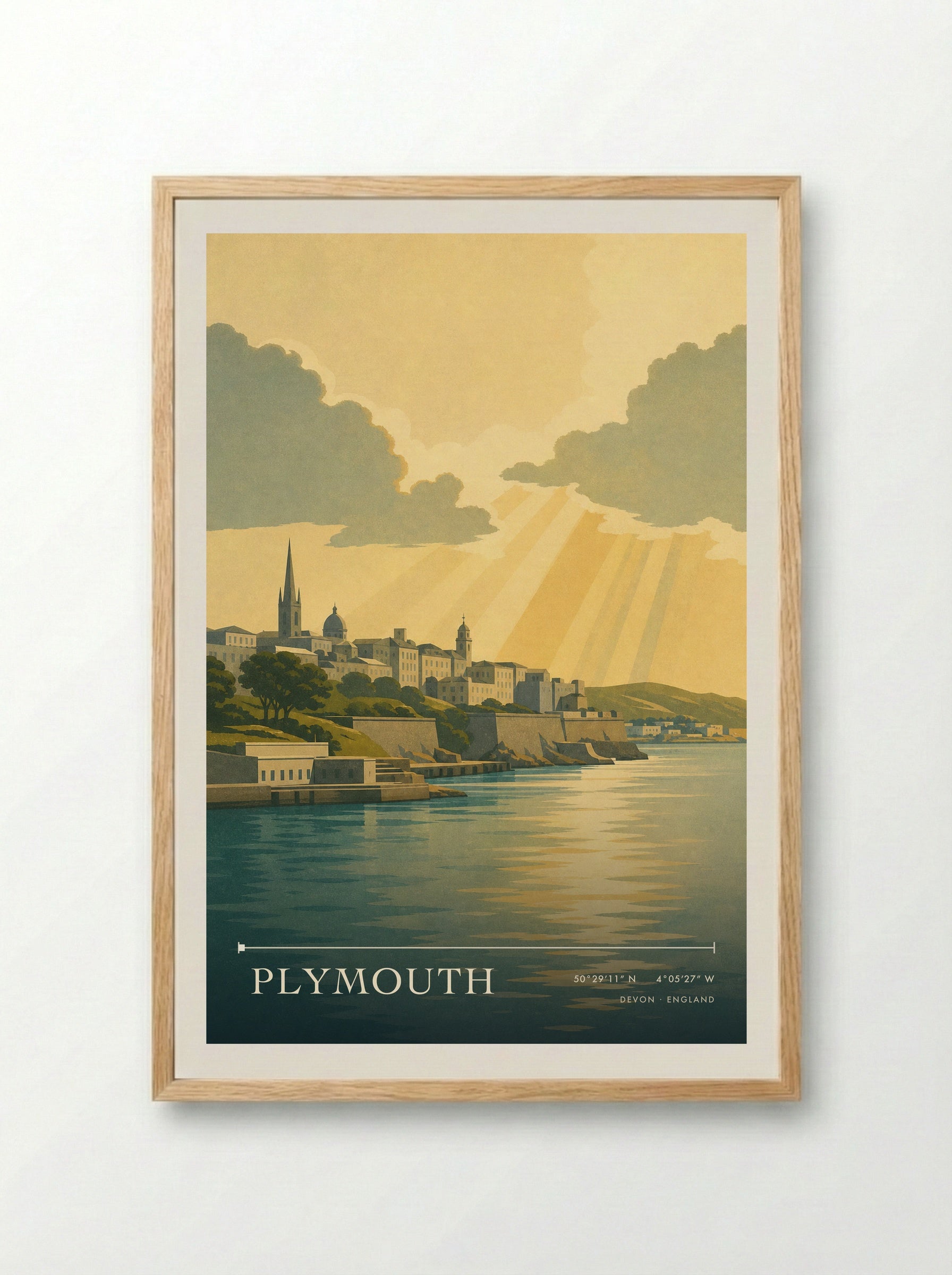 Plymouth Devon England Travel Poster - Framed Print Wood