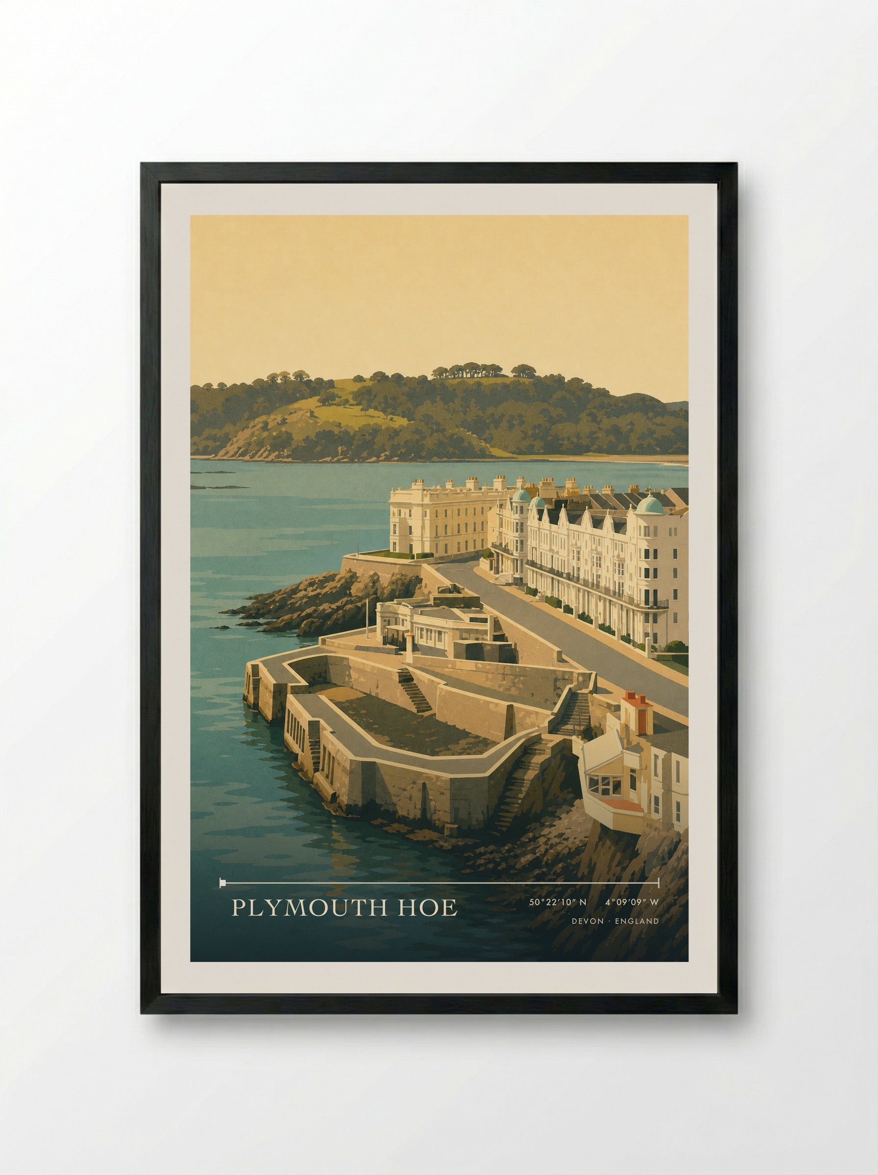 Plymouth Hoe Devon England Travel Poster - Framed Print Black