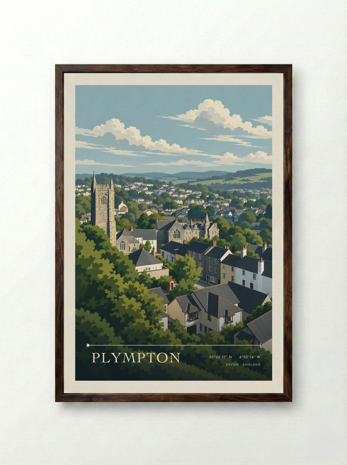 Plympton, Devon | Travel Poster - Framed Print Dark Wood