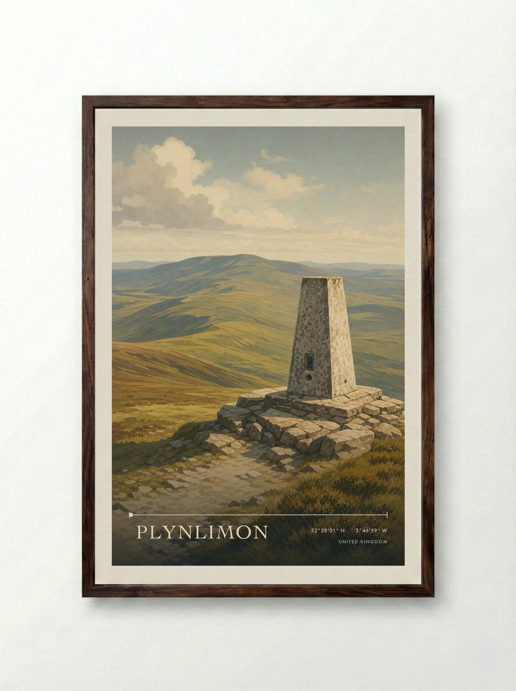 Plynlimon United Kingdom Travel Poster - Framed Print Dark Wood