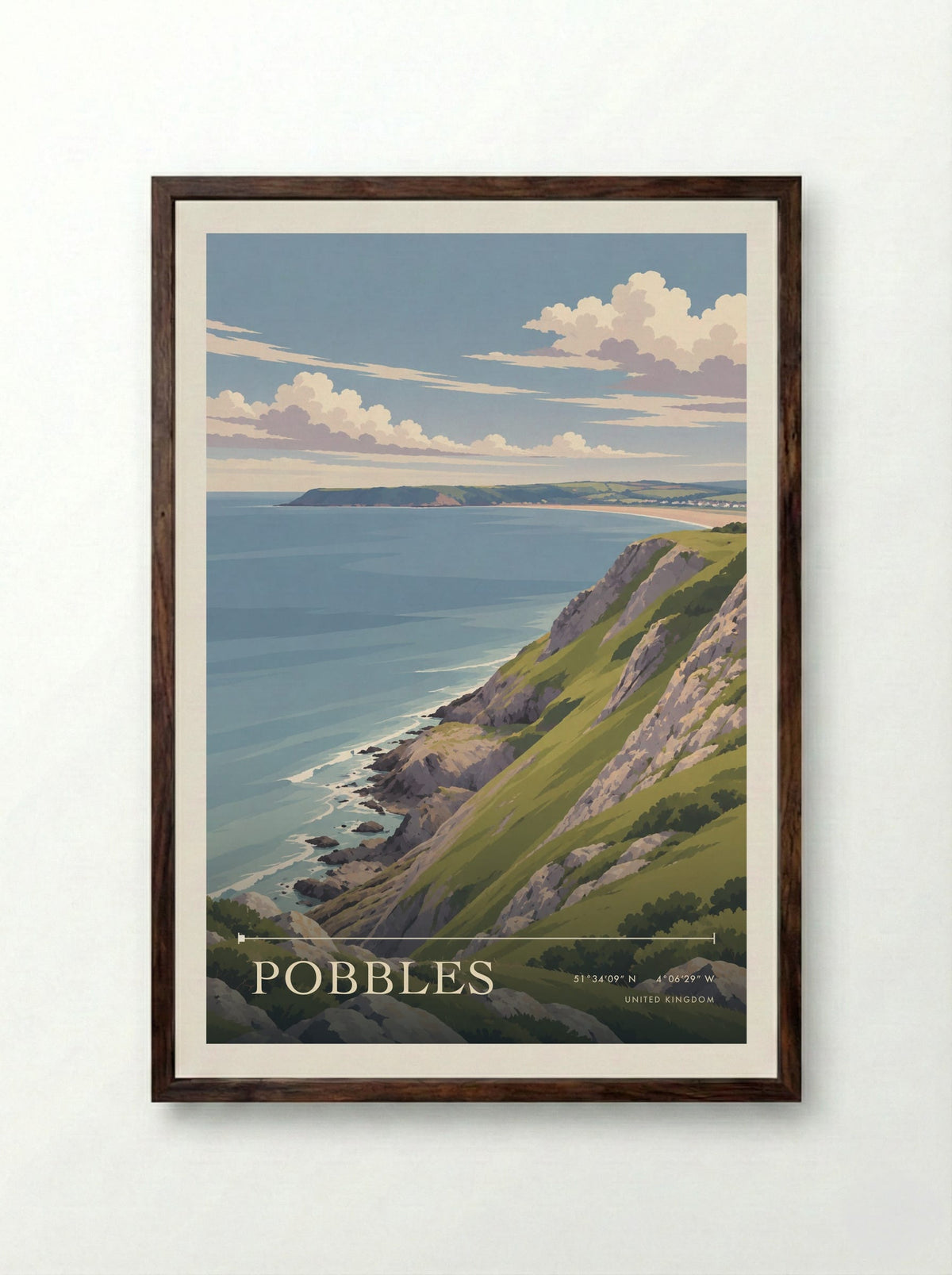 Pobbles | Travel Poster - Framed Print Dark Wood