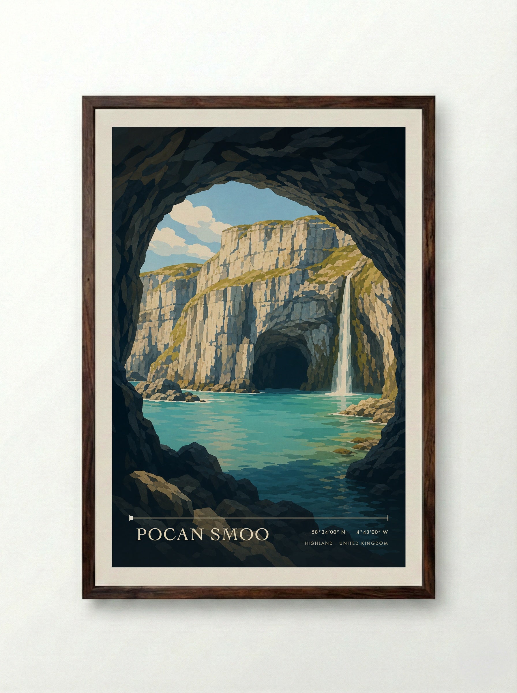 Pocan Smoo Highland United Kingdom Travel Poster - Framed Print Dark Wood