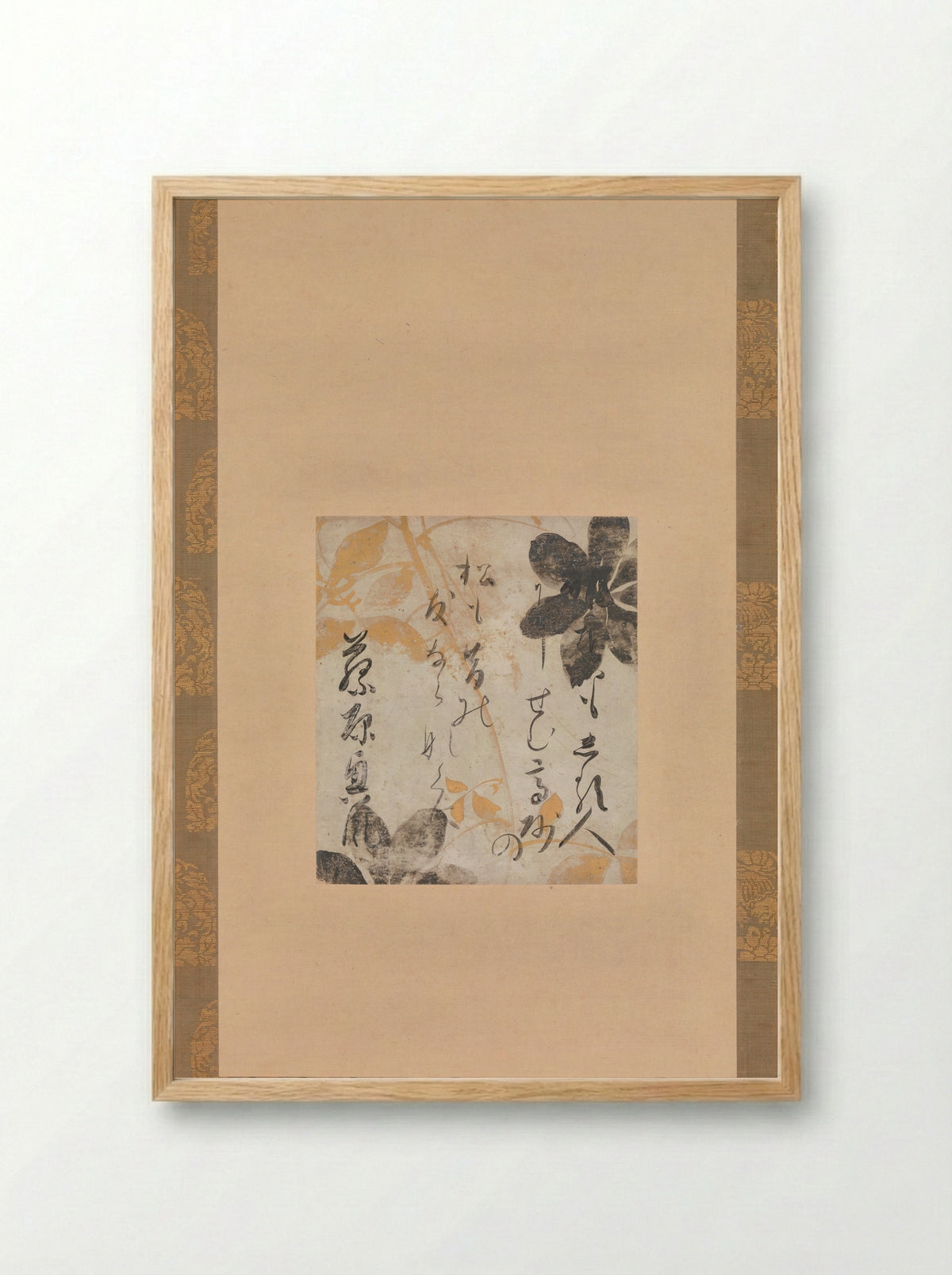 Poem by Fujiwara no Okikaze with Underpainting of Clematis - Shōkadō Shōjō - Framed Print Wood