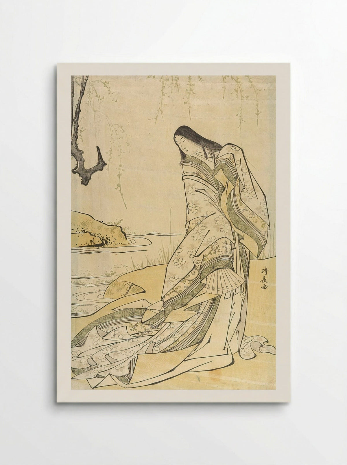 Poet Ono no Komachi Standing Beneath Willow by a Stream - Torii Kiyonaga - Poster