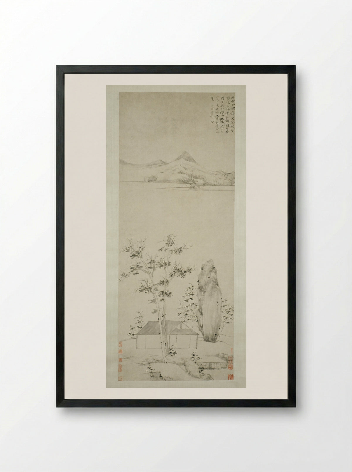 Poetic Thoughts in a Forest Pavilion - Ni Zan - Framed Print Black