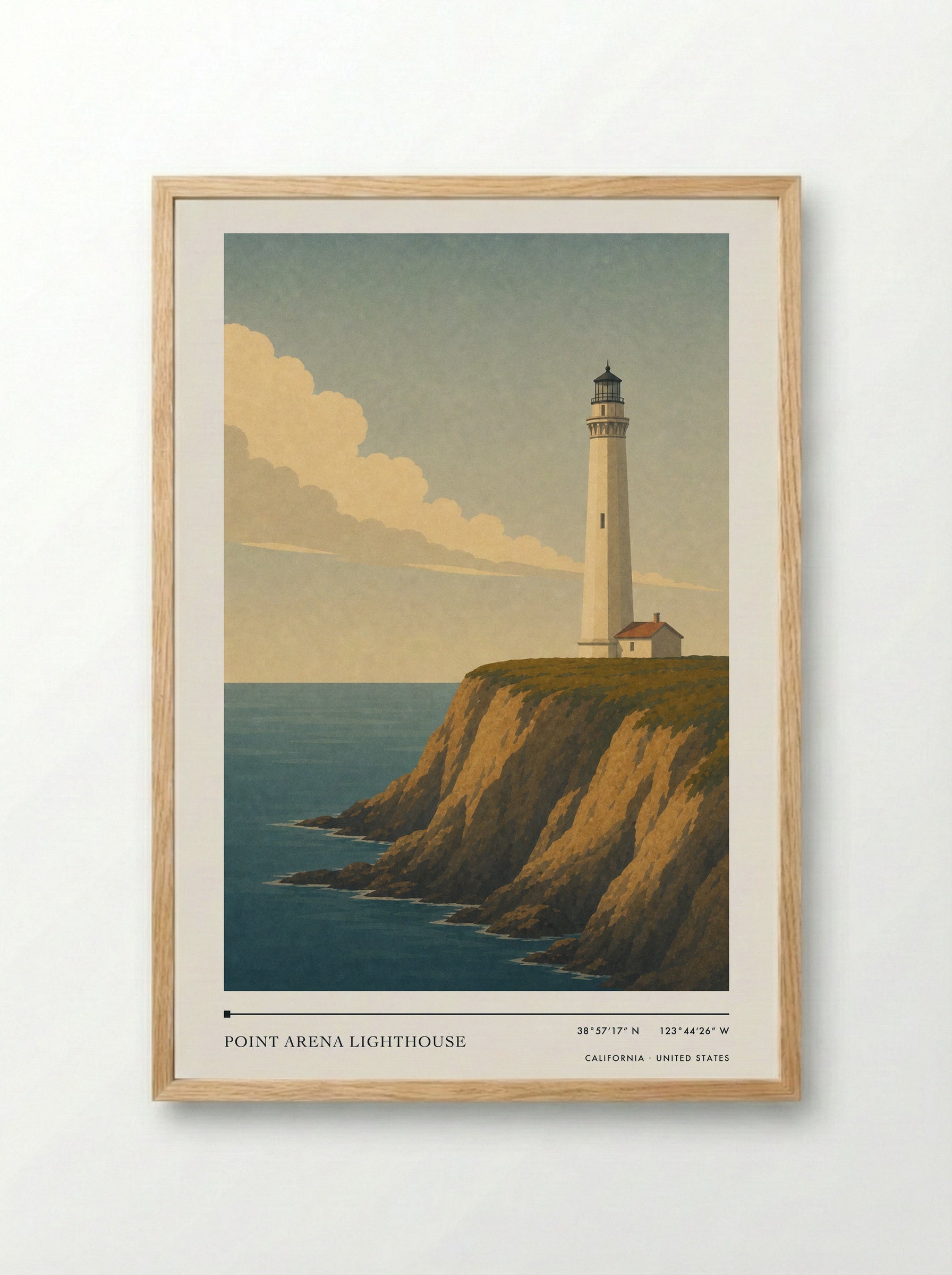 Point Arena Lighthouse Travel Poster Artwork - Framed Print Wood