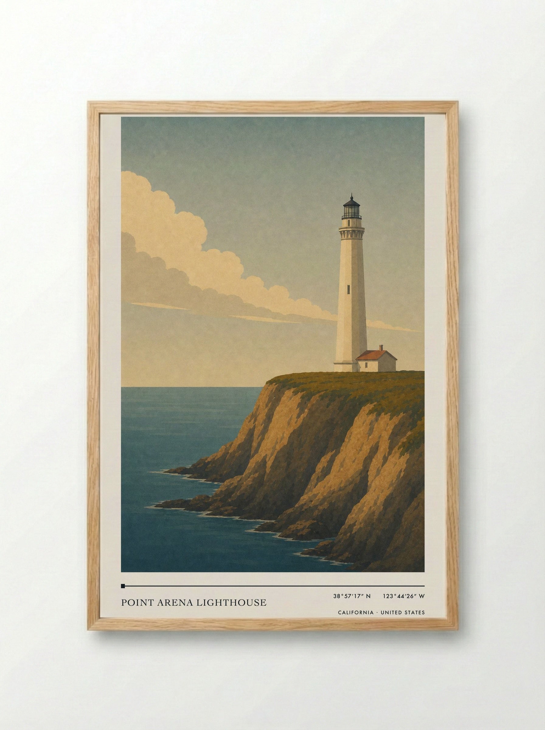 Point Arena Lighthouse Travel Poster Artwork - Framed Print Wood