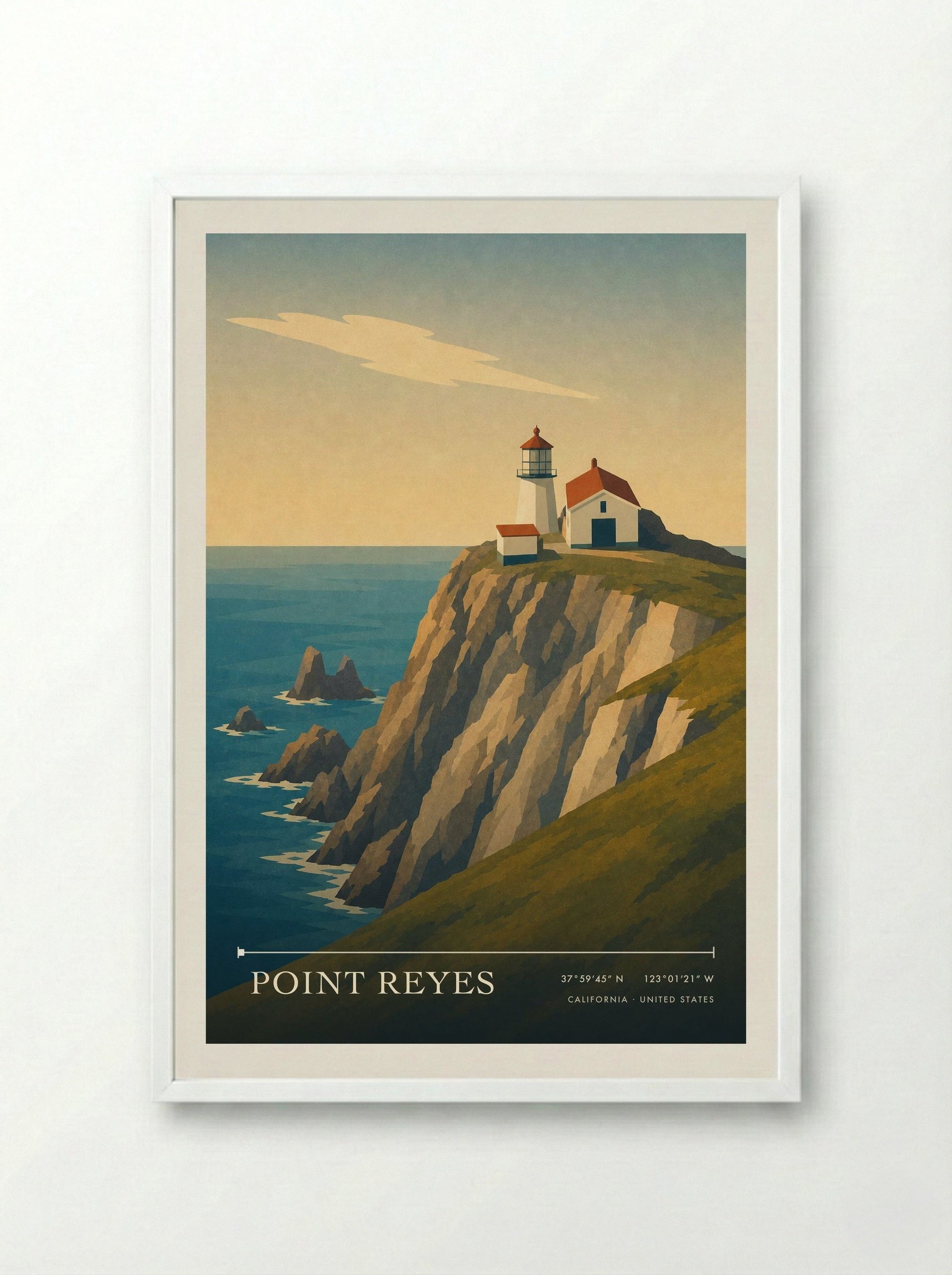 Point Reyes Travel Poster Artwork - Framed Print White