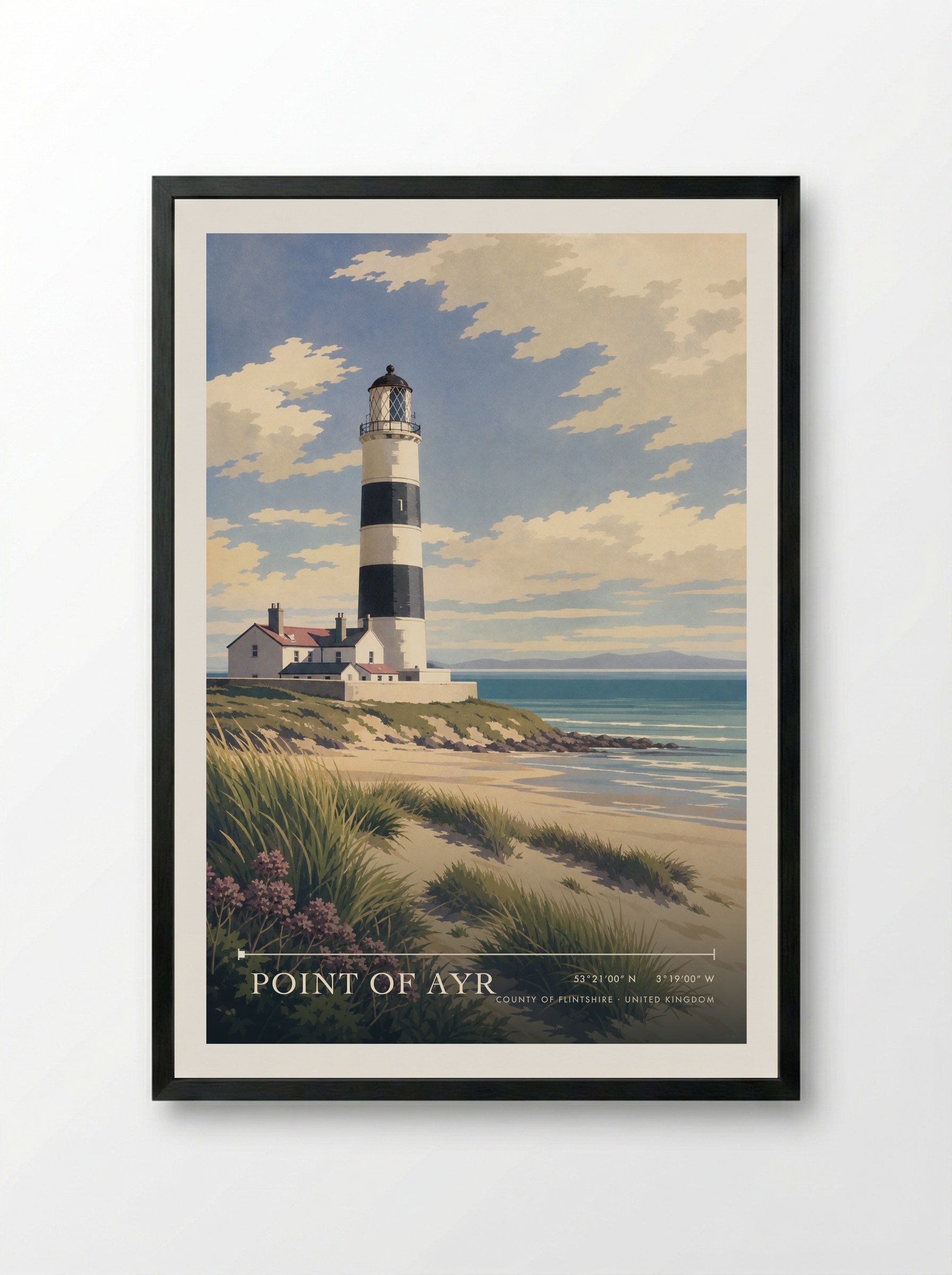 Point of Ayr County of Flintshire United Kingdom Travel Poster - Framed Print Black