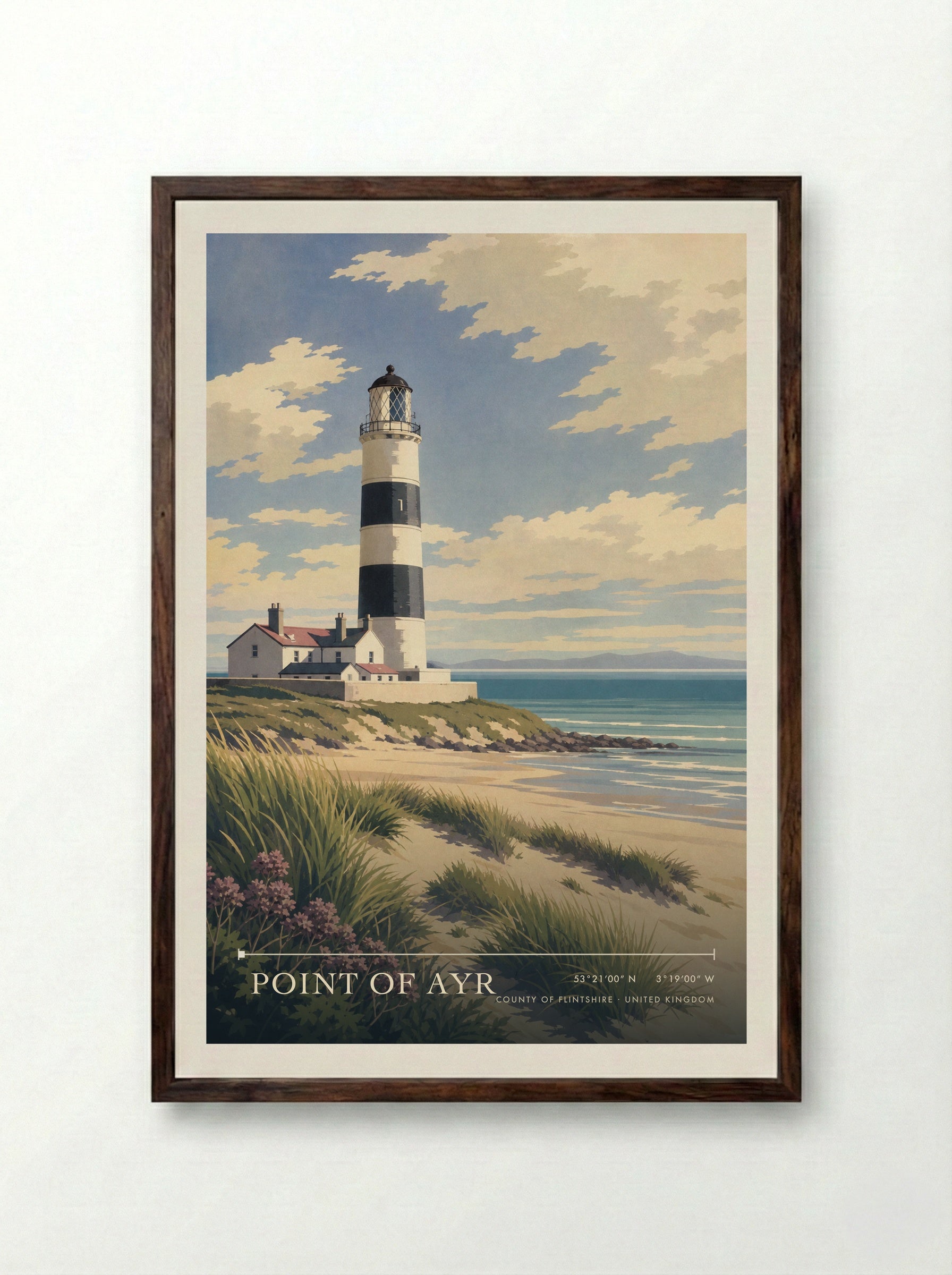 Point of Ayr County of Flintshire United Kingdom Travel Poster - Framed Print Dark Wood