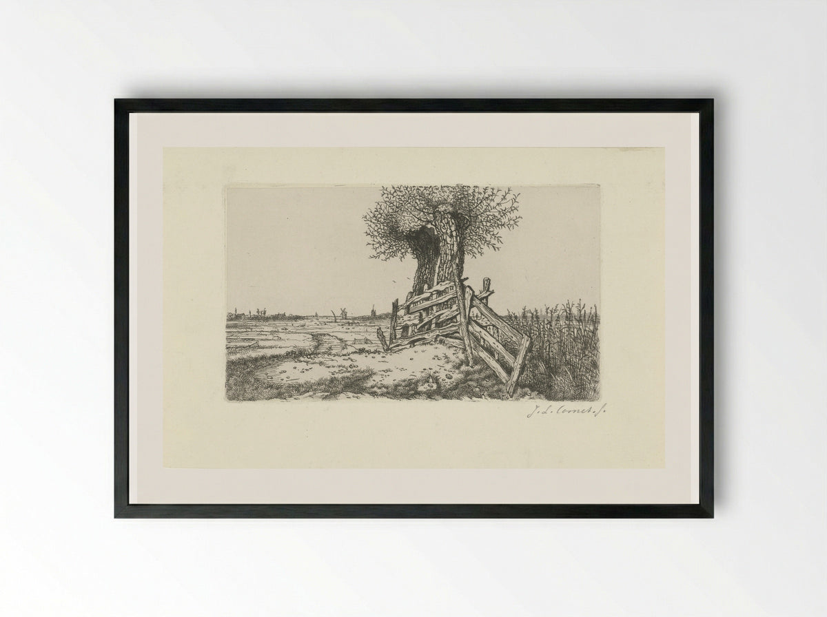 Polder Landscape with Gate - Jacobus Ludovicus Cornet - Framed Print Black