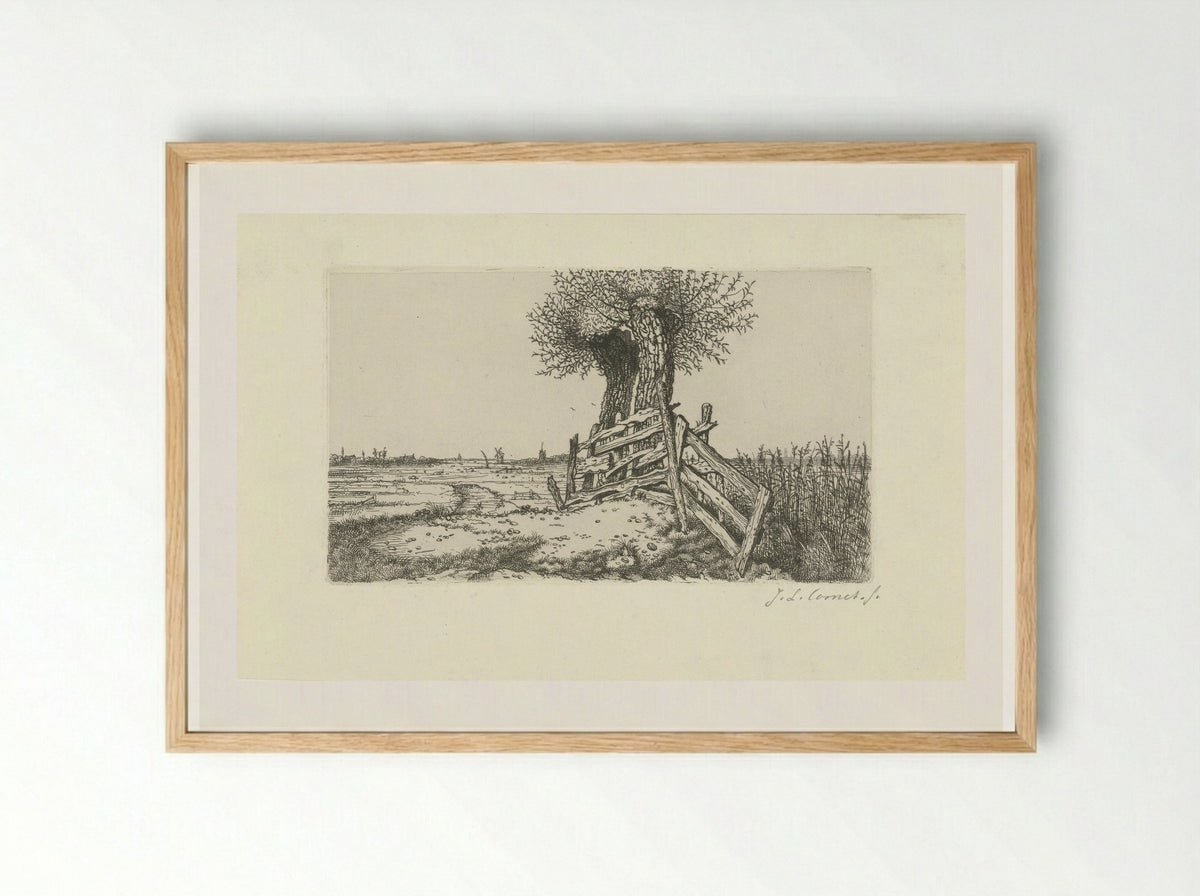 Polder Landscape with Gate - Jacobus Ludovicus Cornet - Framed Print Wood