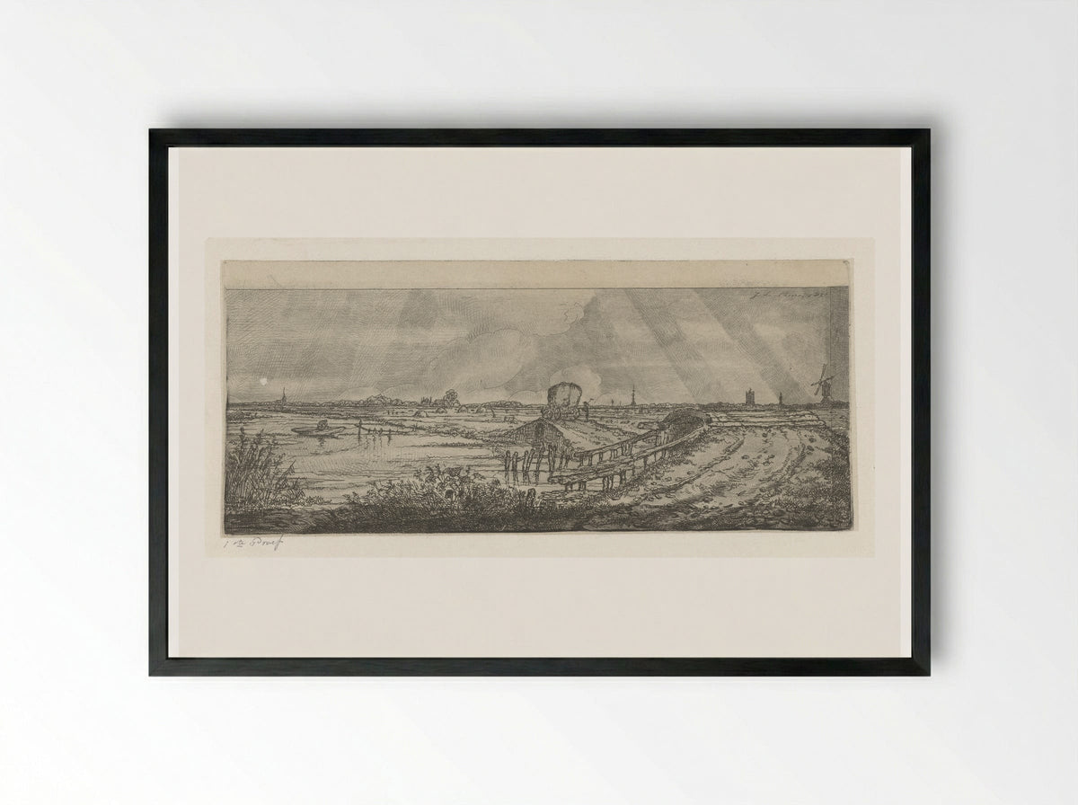 Polderlandschap met hooiwagen - Jacobus Ludovicus Cornet - Framed Print Black