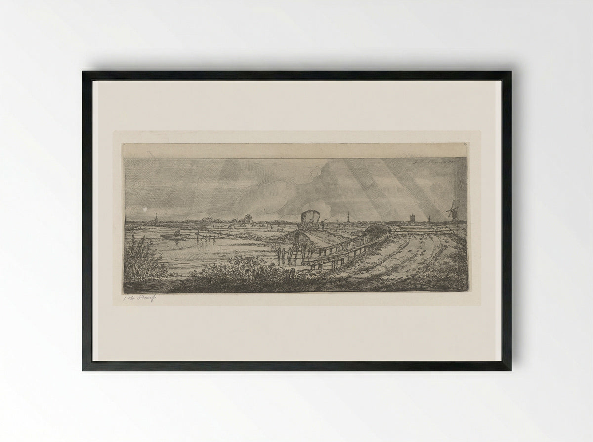 Polderlandschap met hooiwagen - Jacobus Ludovicus Cornet - Framed Print Black