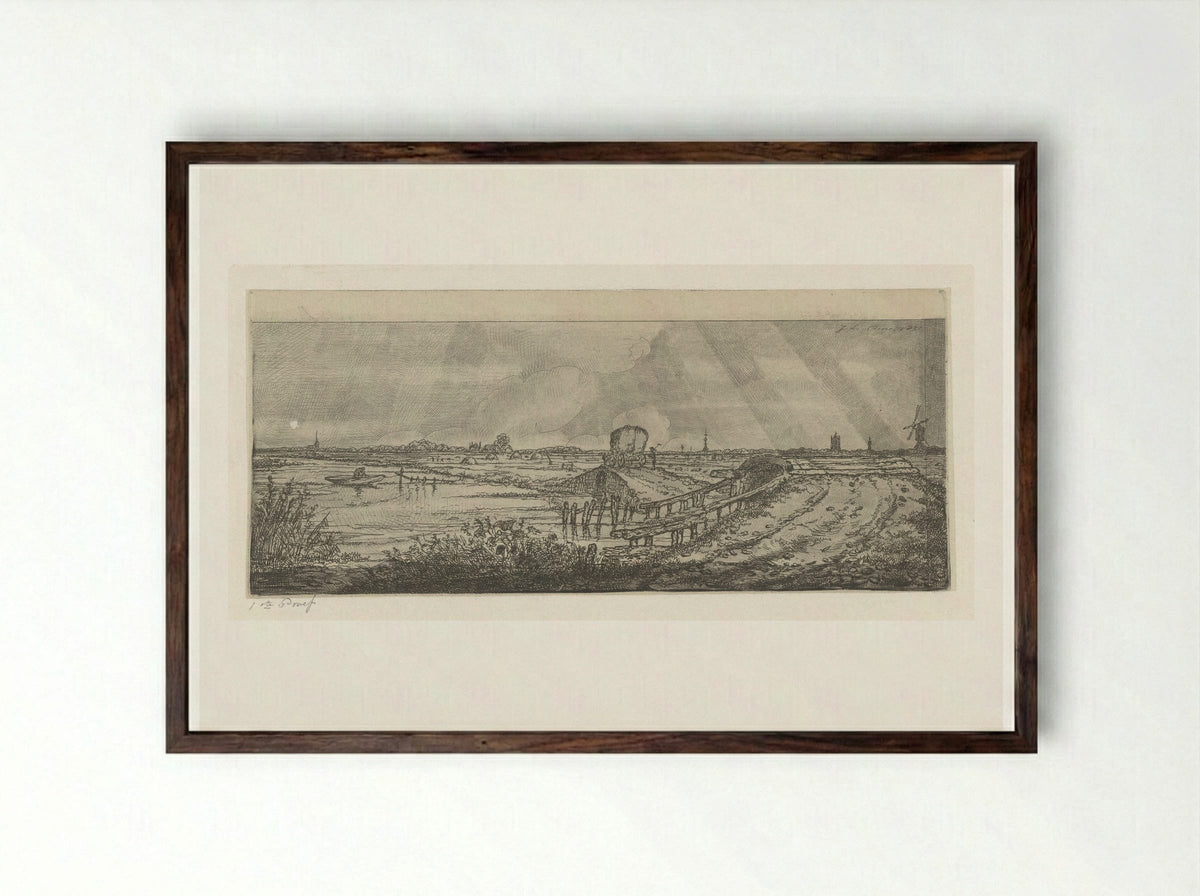 Polderlandschap met hooiwagen - Jacobus Ludovicus Cornet - Framed Print Dark Wood