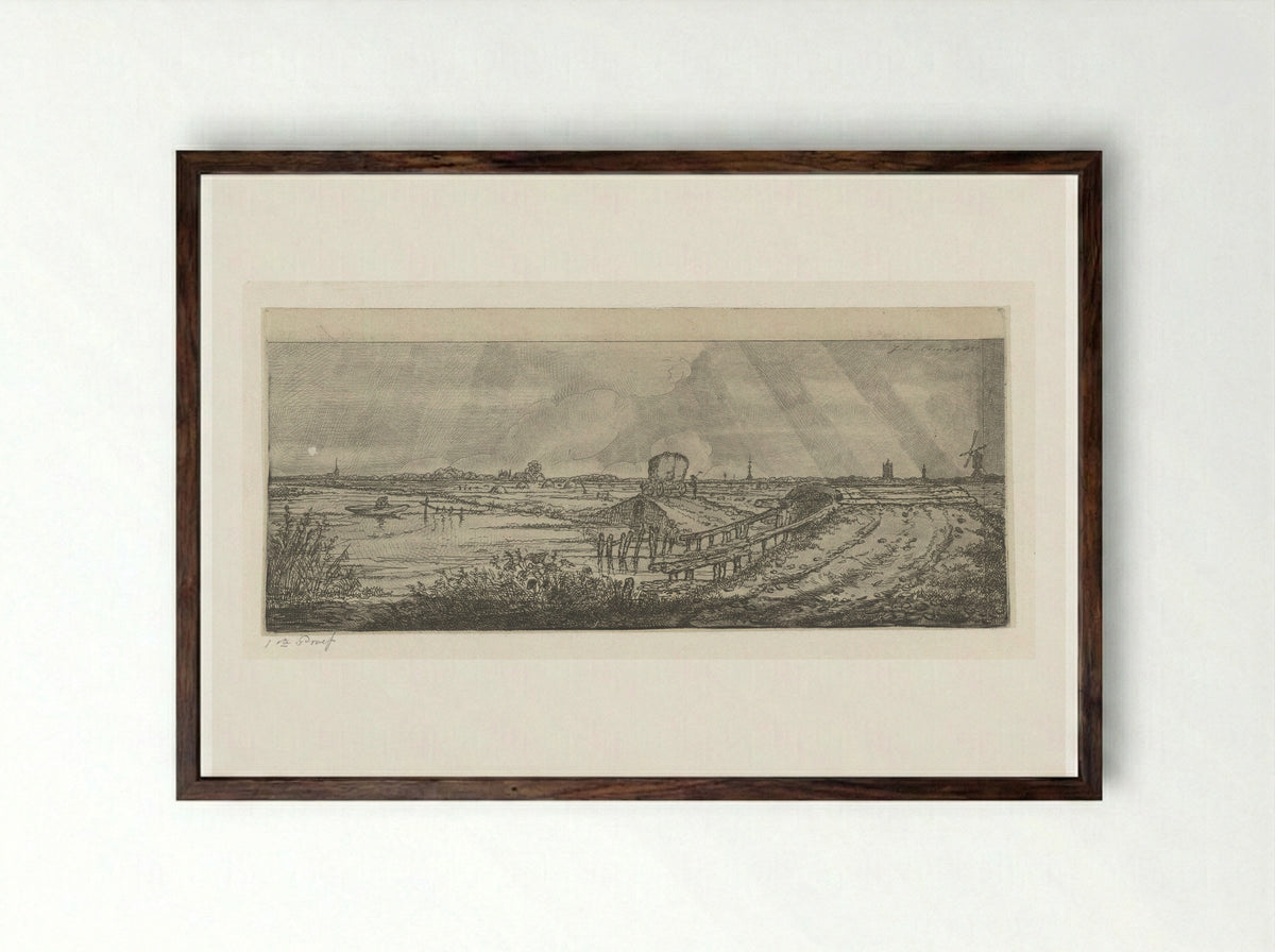 Polderlandschap met hooiwagen - Jacobus Ludovicus Cornet - Framed Print Dark Wood