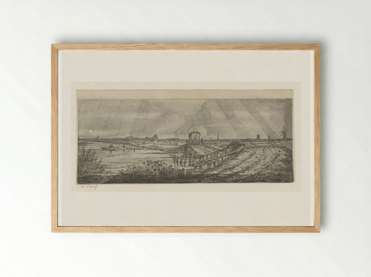 Polderlandschap met hooiwagen - Jacobus Ludovicus Cornet - Framed Print Wood