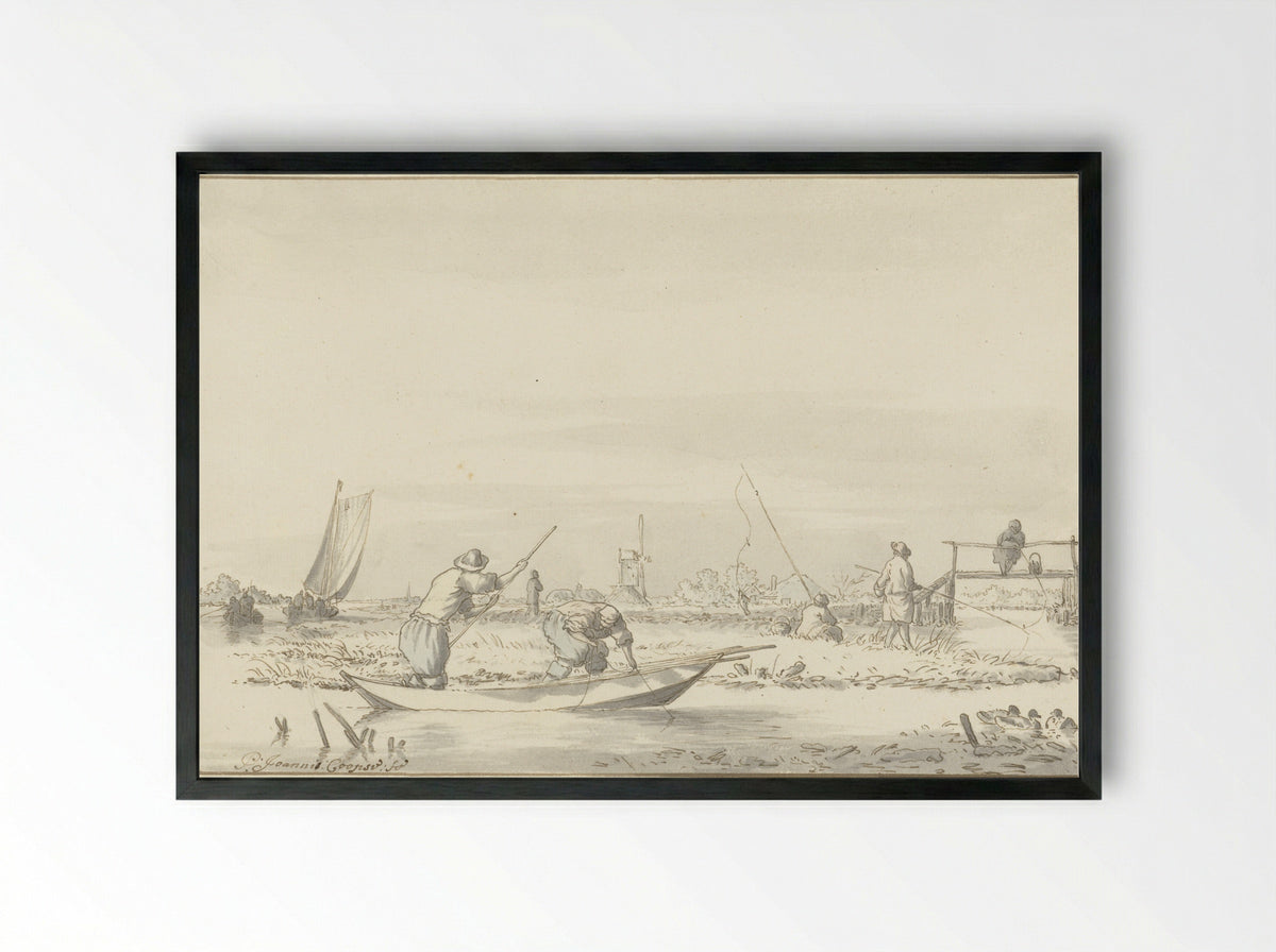 Polderlandschap met vissers - Pieter Coopse - Framed Print Black