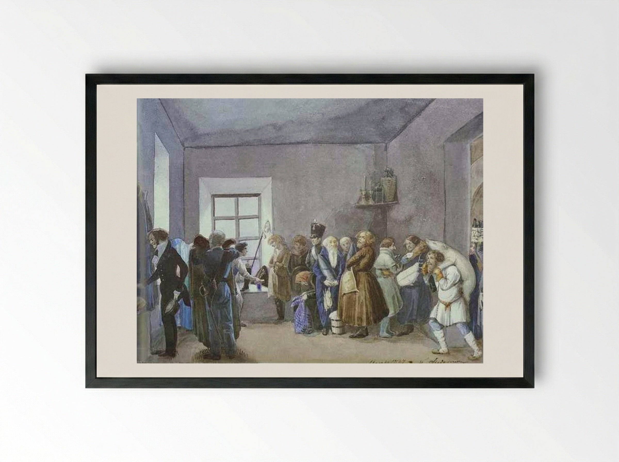 Police Commissary's Reception Room the Night Before a Holiday - Pavel Fedotov - Framed Print Black