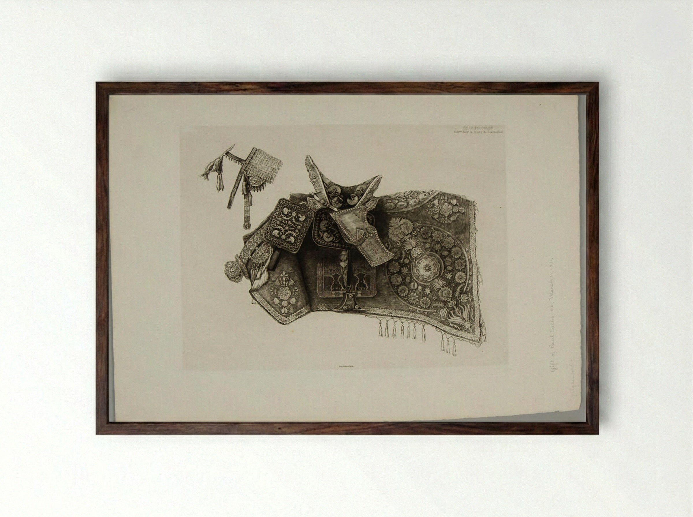 Polish Saddle: Collection of M. le Prince Czartoriski - Jules Ferdinand Jacquemart - Framed Print Dark Wood