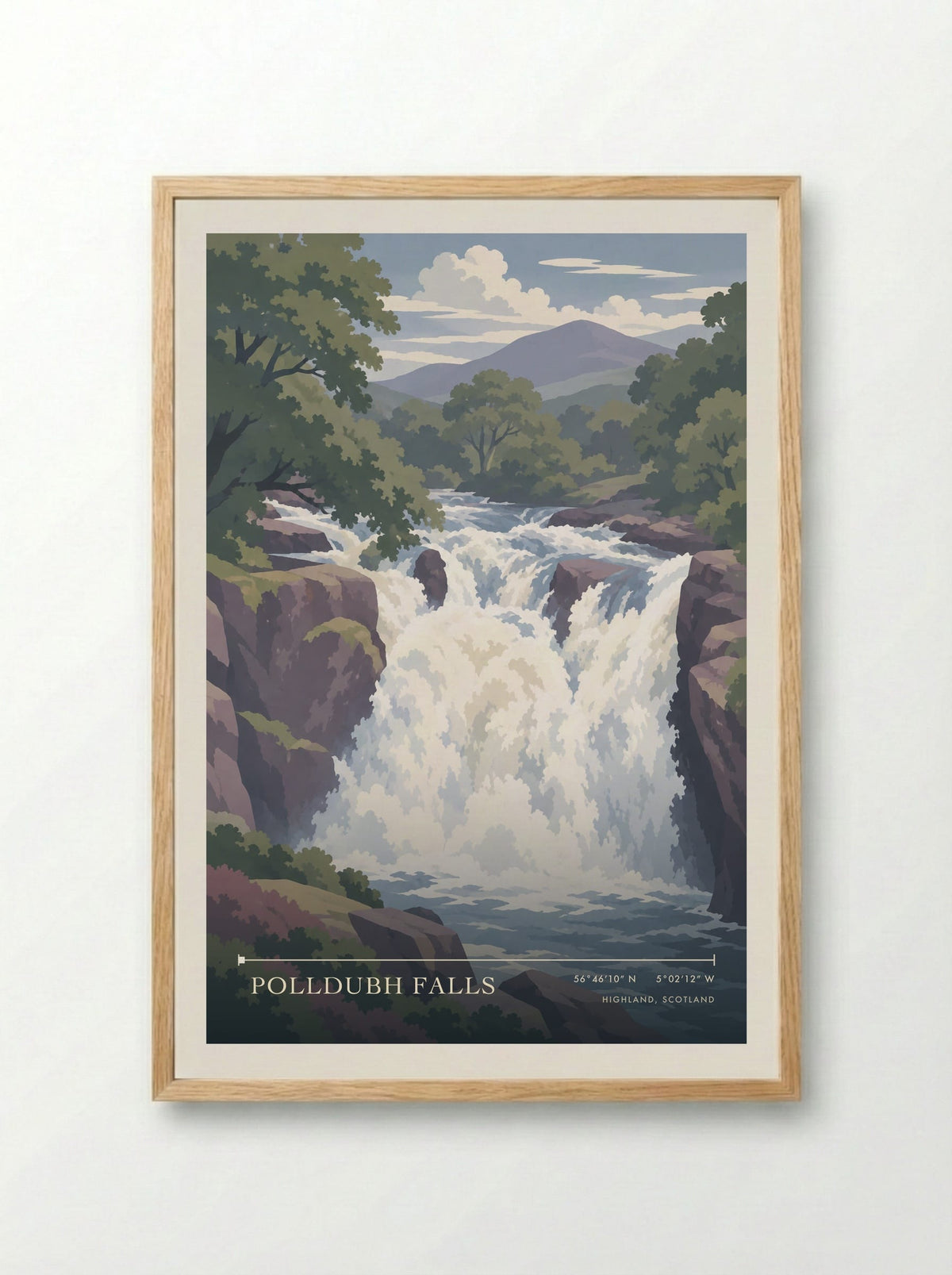 Polldubh Falls, Highland, Scotland | Travel Poster - Framed Print Wood