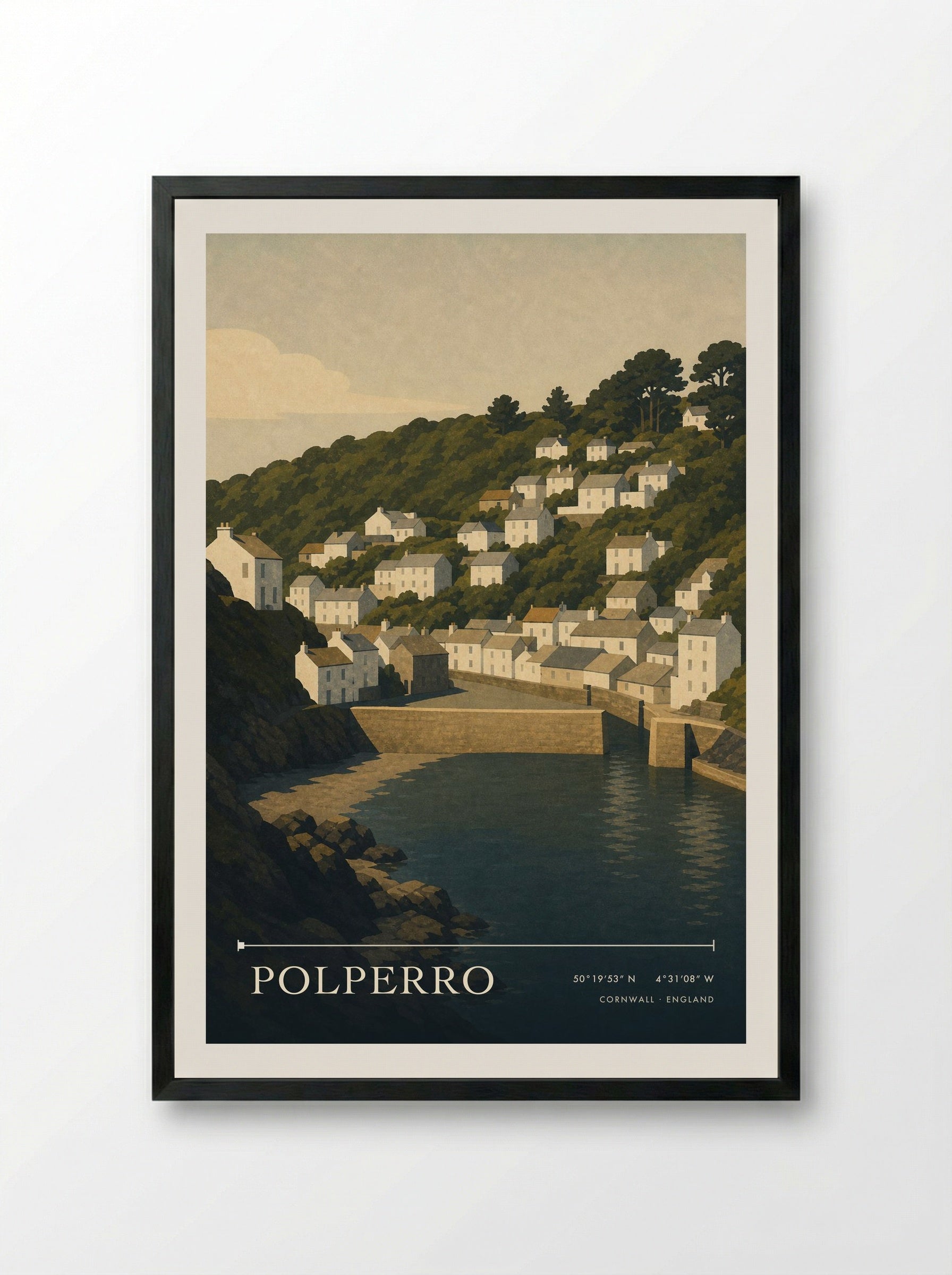 Polperro Cornwall England Travel Poster - Framed Print Black