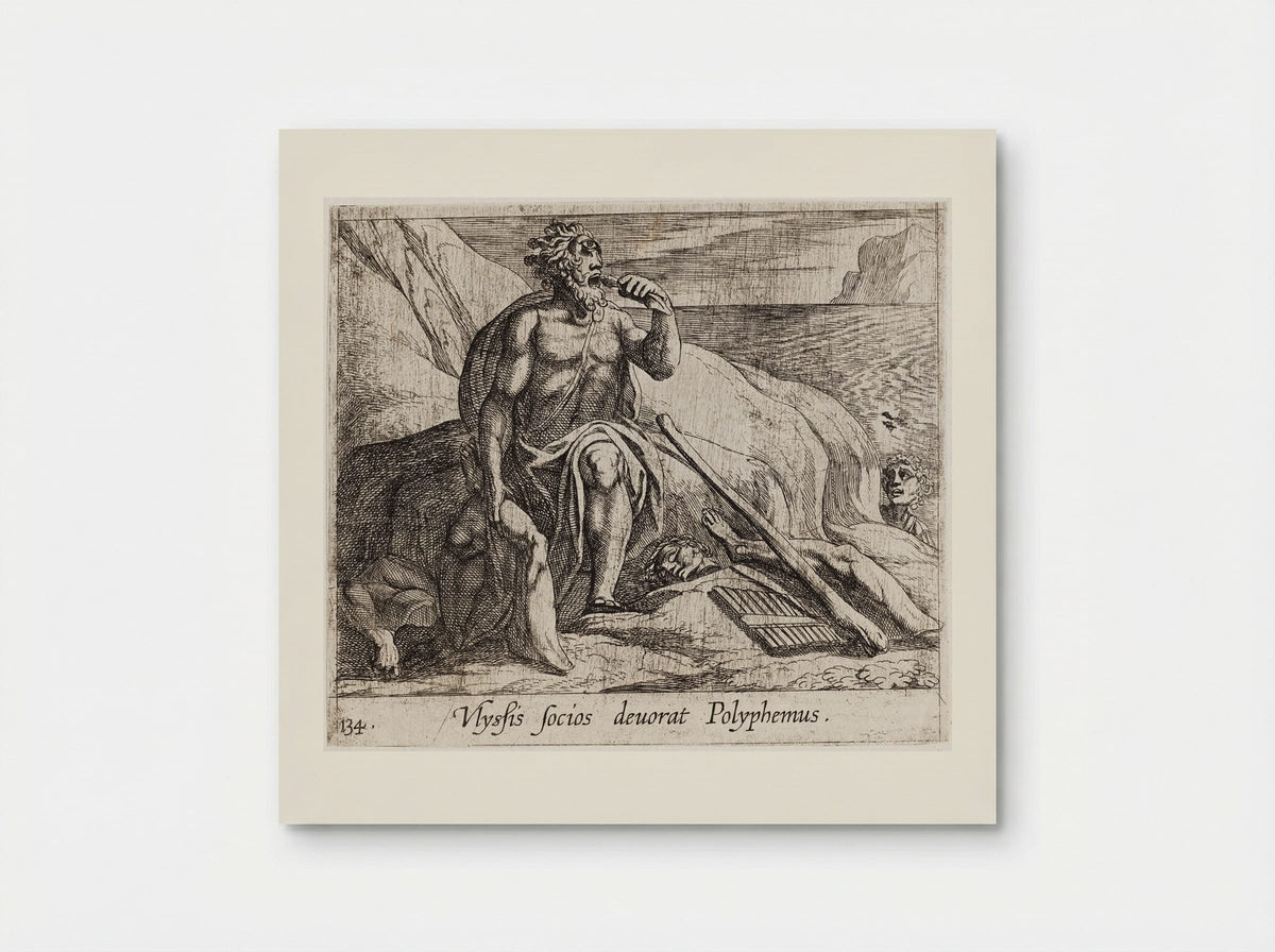 Polyphemus Eating Ulysses' Men, as Achaemides Watches - Antonio Tempesta - Poster