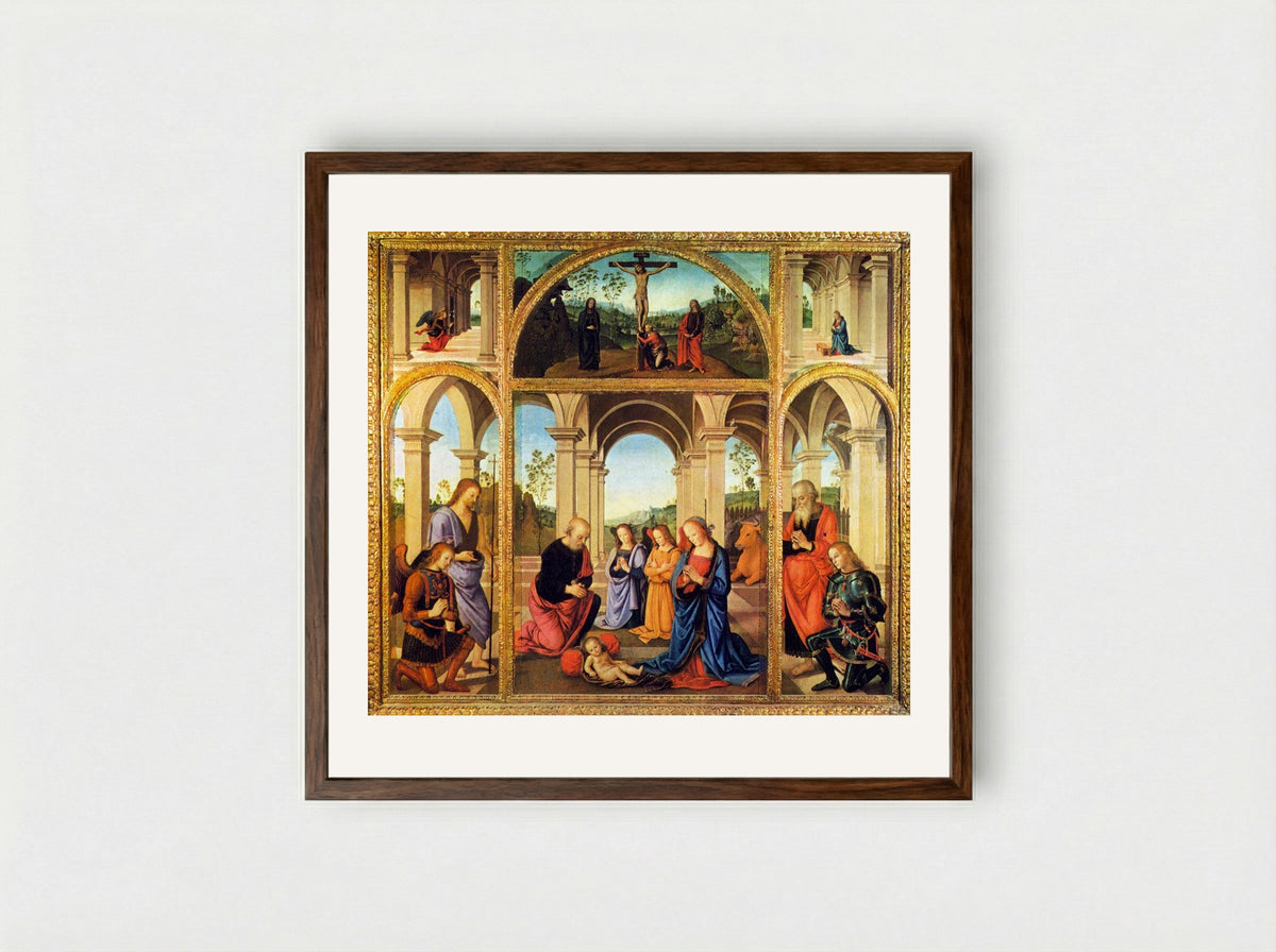 Polyptych Albani Torlonia - Pietro Perugino - Framed Print Dark Wood